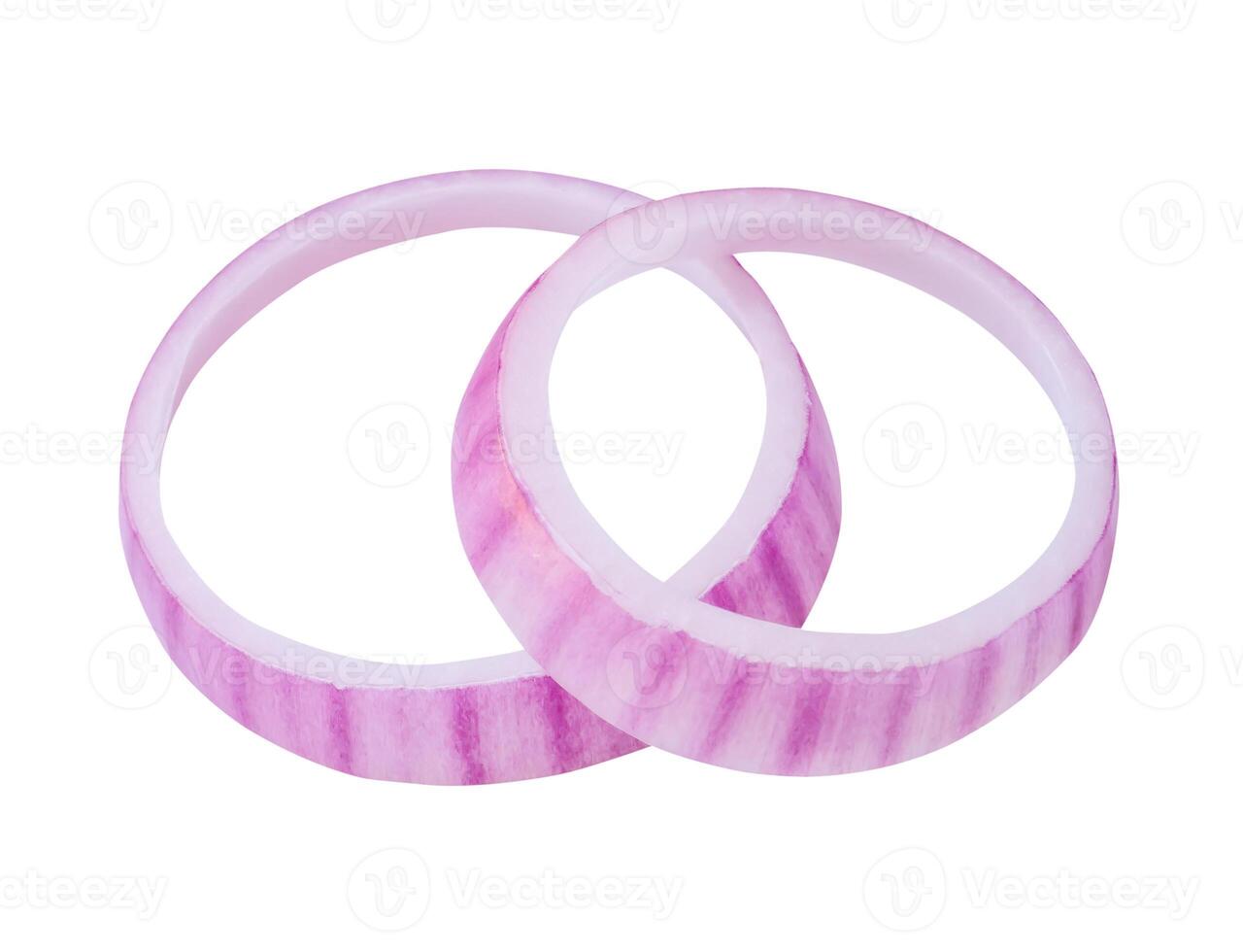 Top view of red onion slices or onion rings in stack isolated on white background with clipping path photo