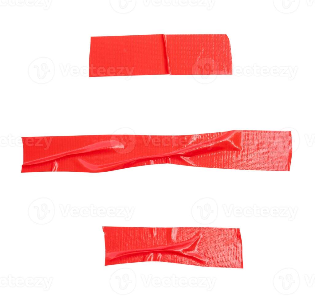 Top view set of red adhesive vinyl tape or cloth tape in stripes isolated on white background with clipping path photo