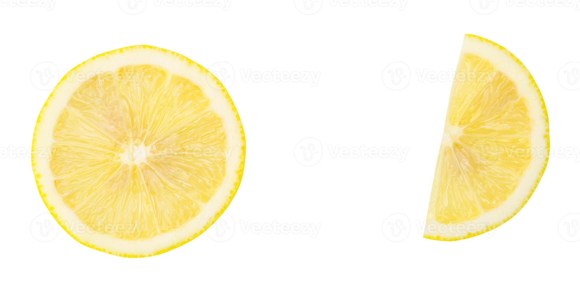 Top view set of yellow lemon half and slice or quarter isolated on white background with clipping path photo