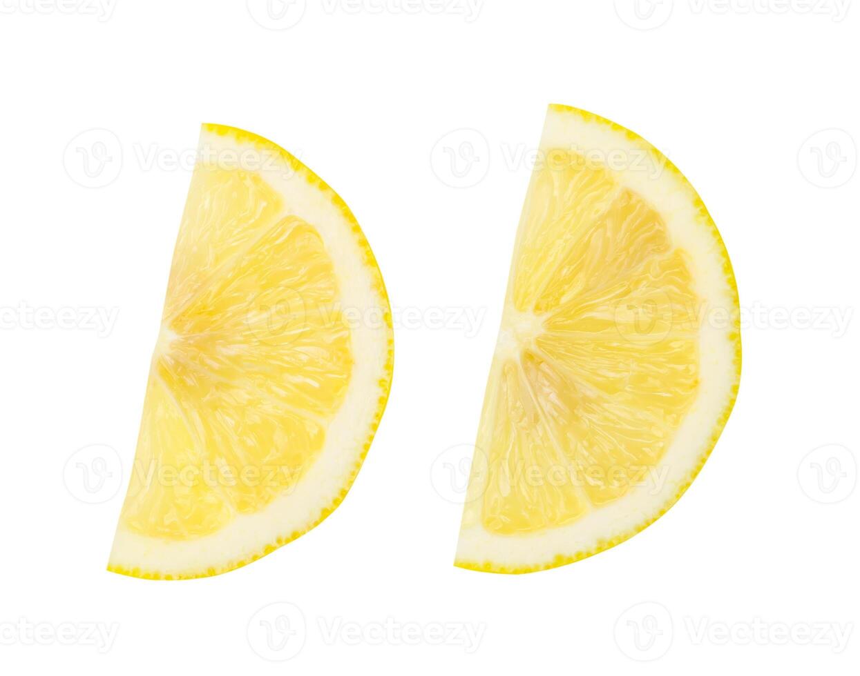 Top view set of yellow lemon slices or quarters isolated on white background with clipping path photo