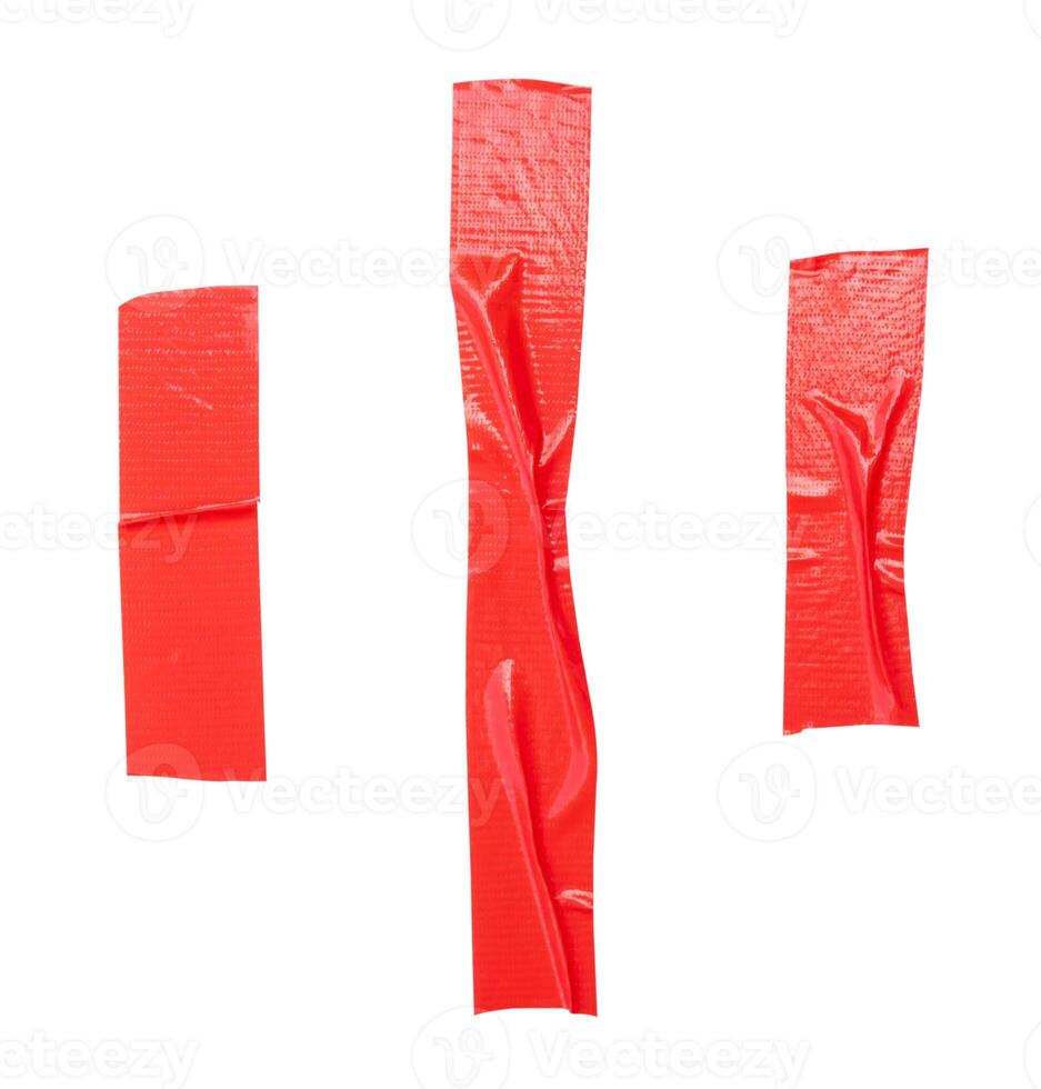 Top view set of red adhesive vinyl tape or cloth tape in stripes isolated on white background with clipping path photo
