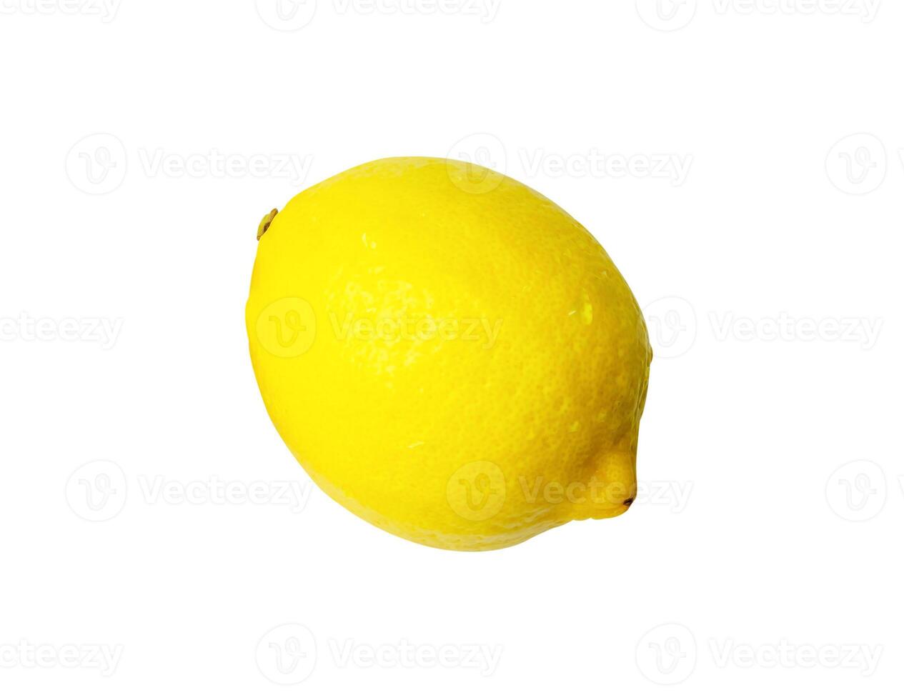 Top view of fresh yellow lemon fruit with some drops isolated on white background wiht clipping path photo