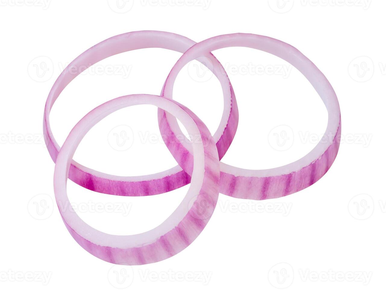 Top view set of red or purple onion slices or onion rings in stack isolated on white background with clipping path photo