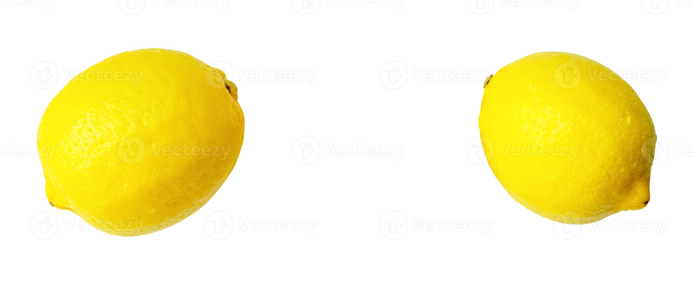 Top view of fresh yellow lemon fruits with some drops isolated on white background wiht clipping path photo