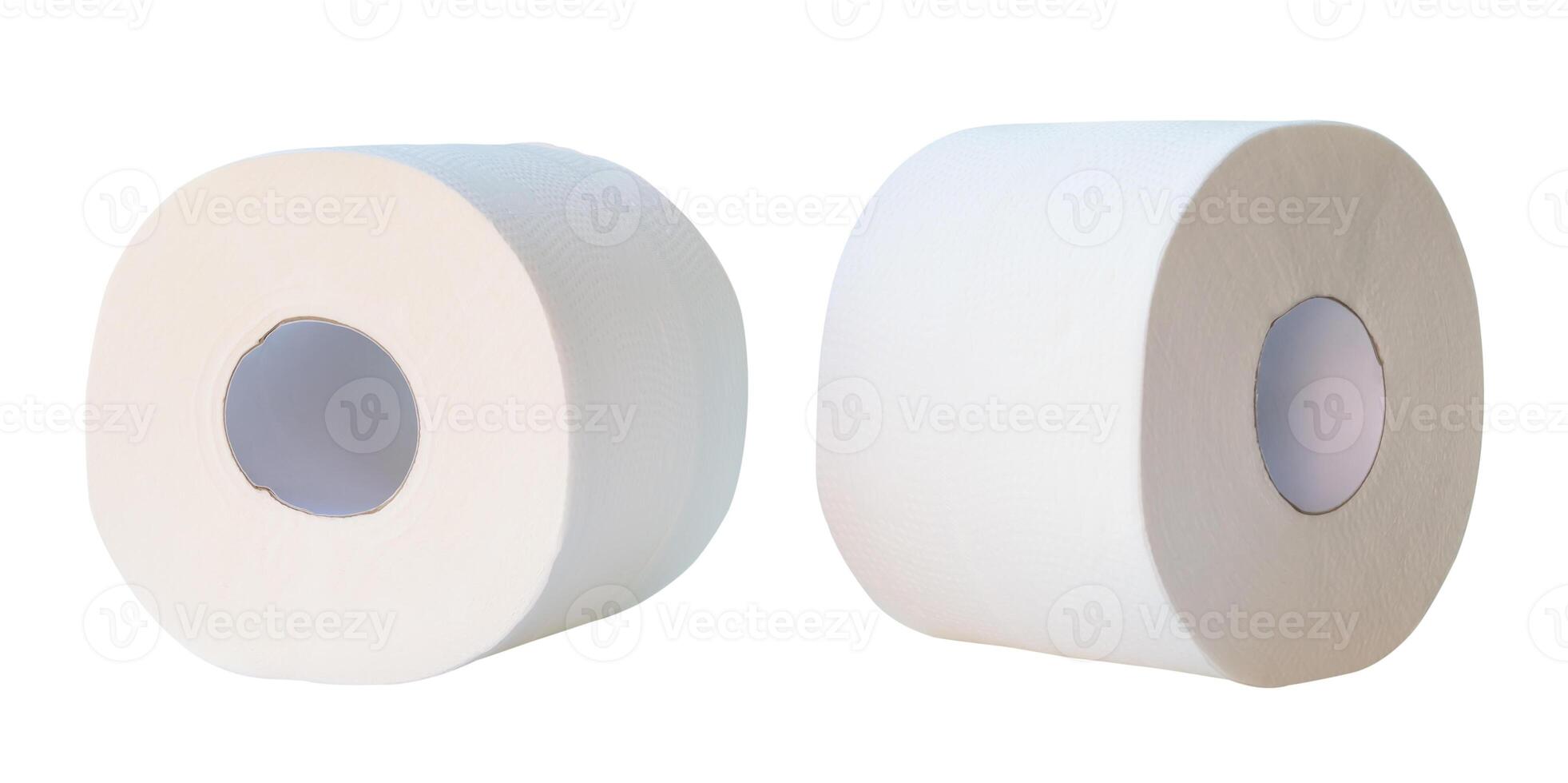 Front view or side view set of tissue paper or toilet paper rolls isolated on white background with clipping path photo