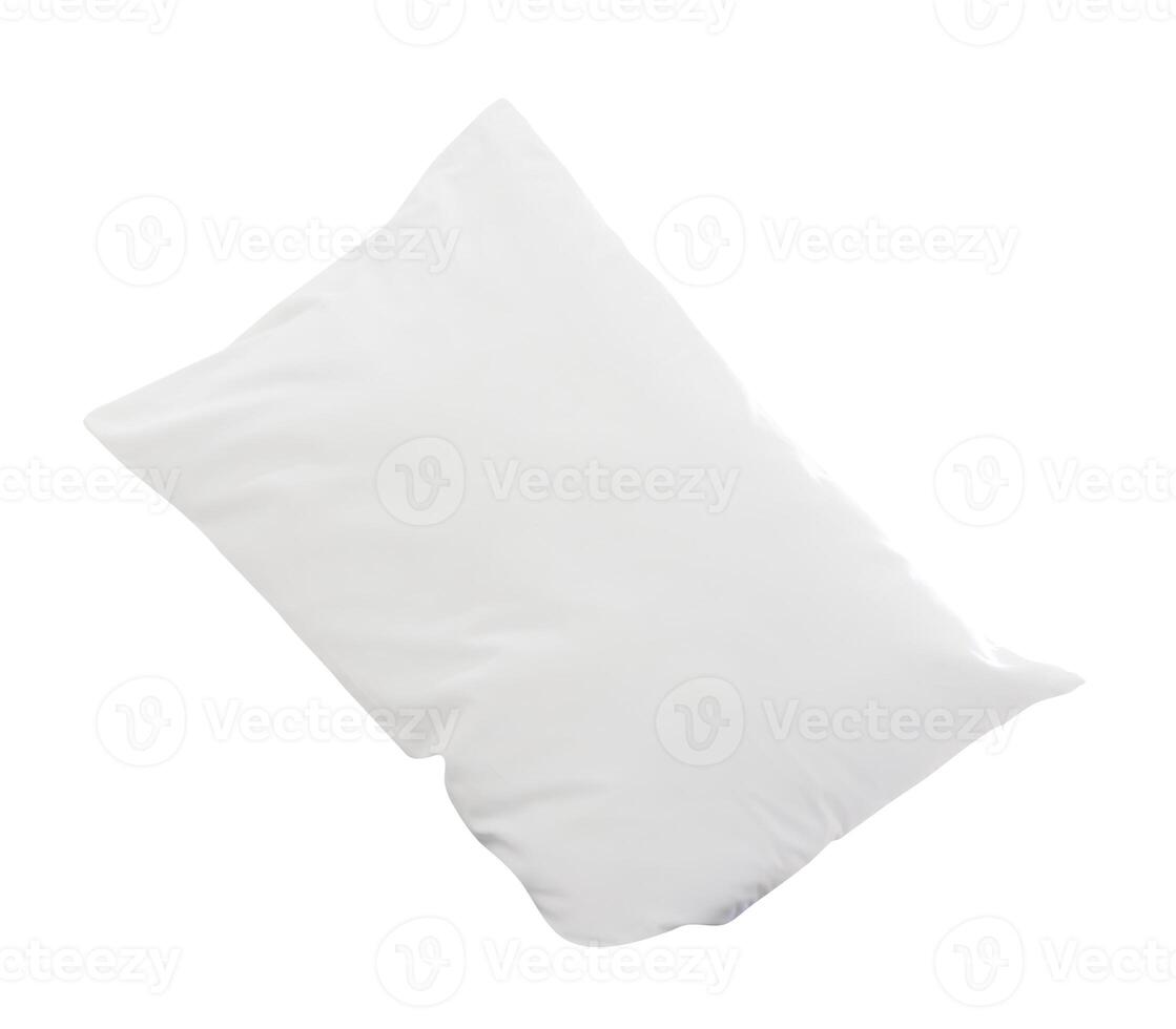 White pillow with cases after guest's use in hotel or resort room isolated on white background with clipping path photo