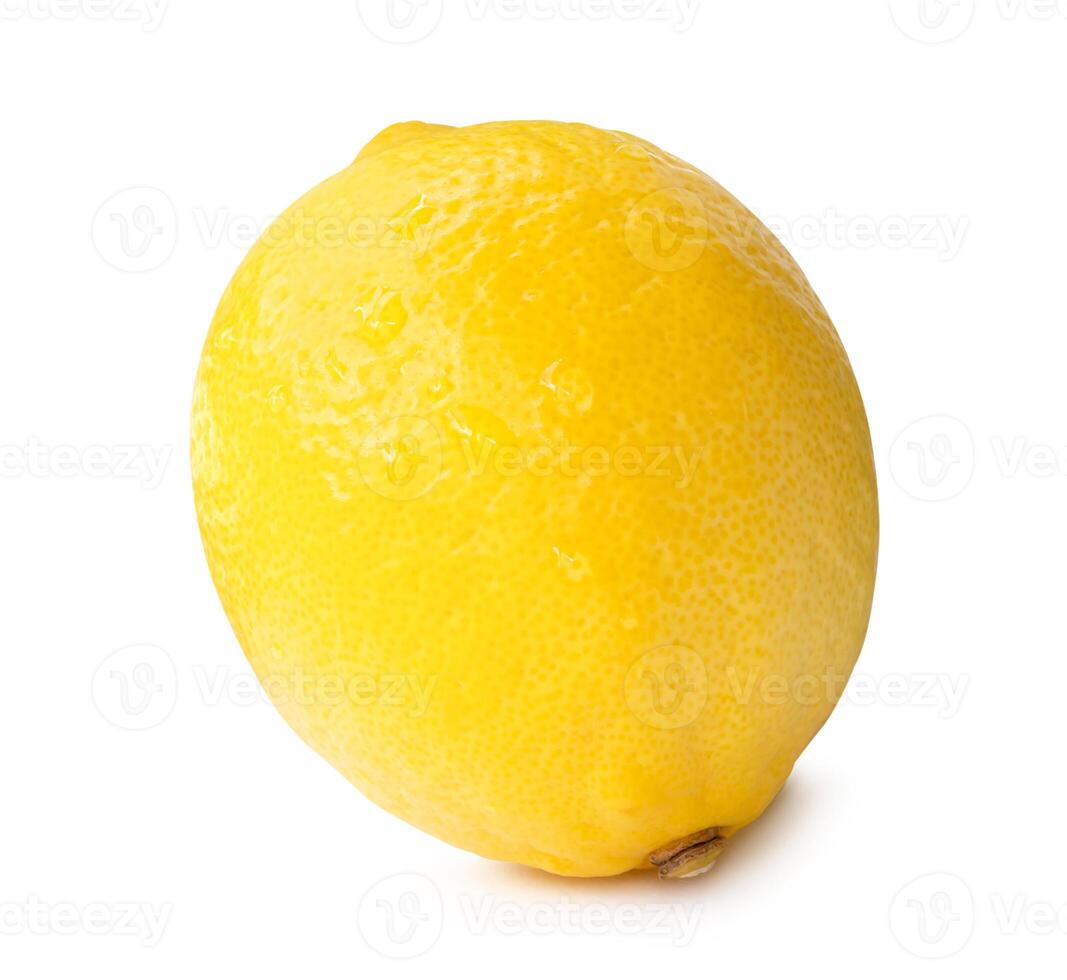 Front view of yellow lemon fruit isolated on white background with clipping path photo