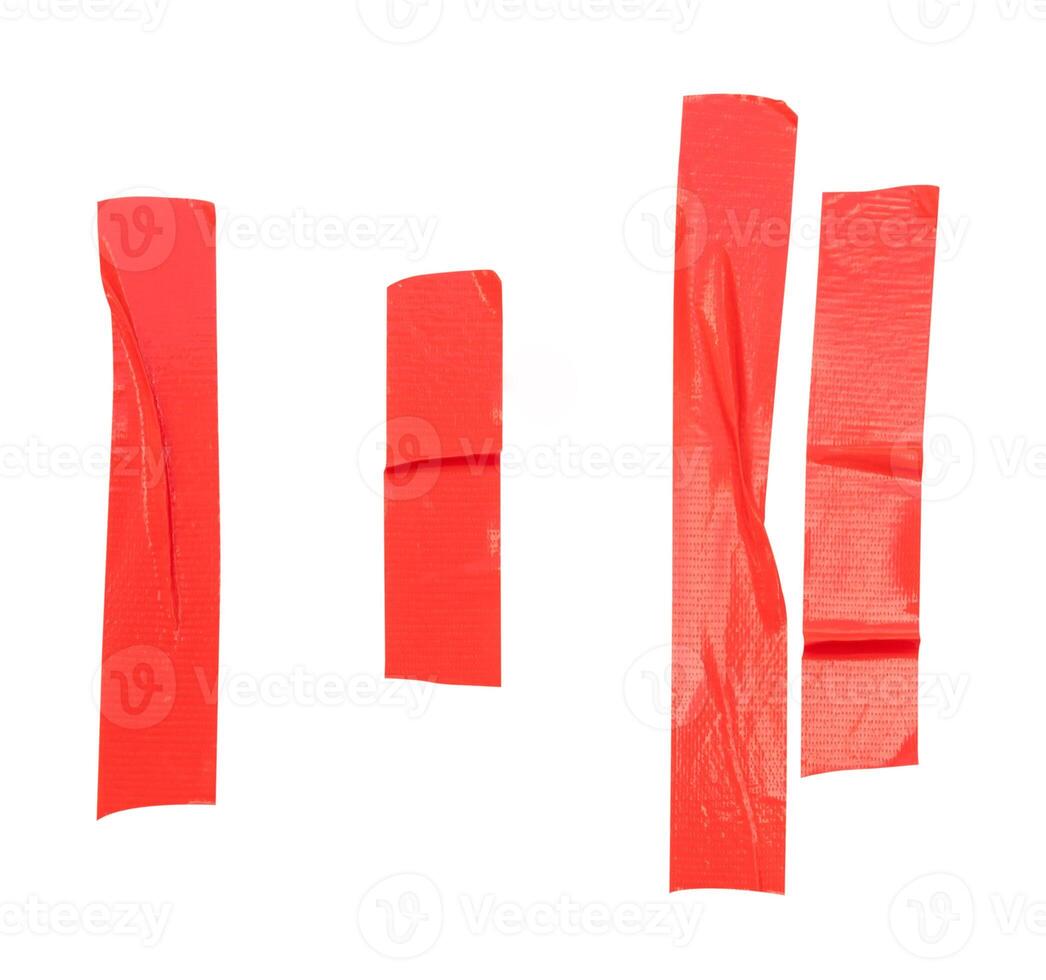 Top view set of red wrinkled adhesive vinyl tape or cloth tape in stripes shape isolated on white background with clipping path photo