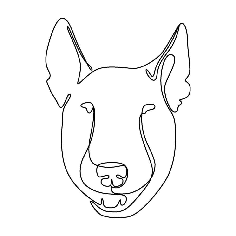 One continuous line drawing Bull Terrier vector Image. Single line minimal style dog portrait. Cute puppy black linear sketch isolated on white background. Graphic drawing.