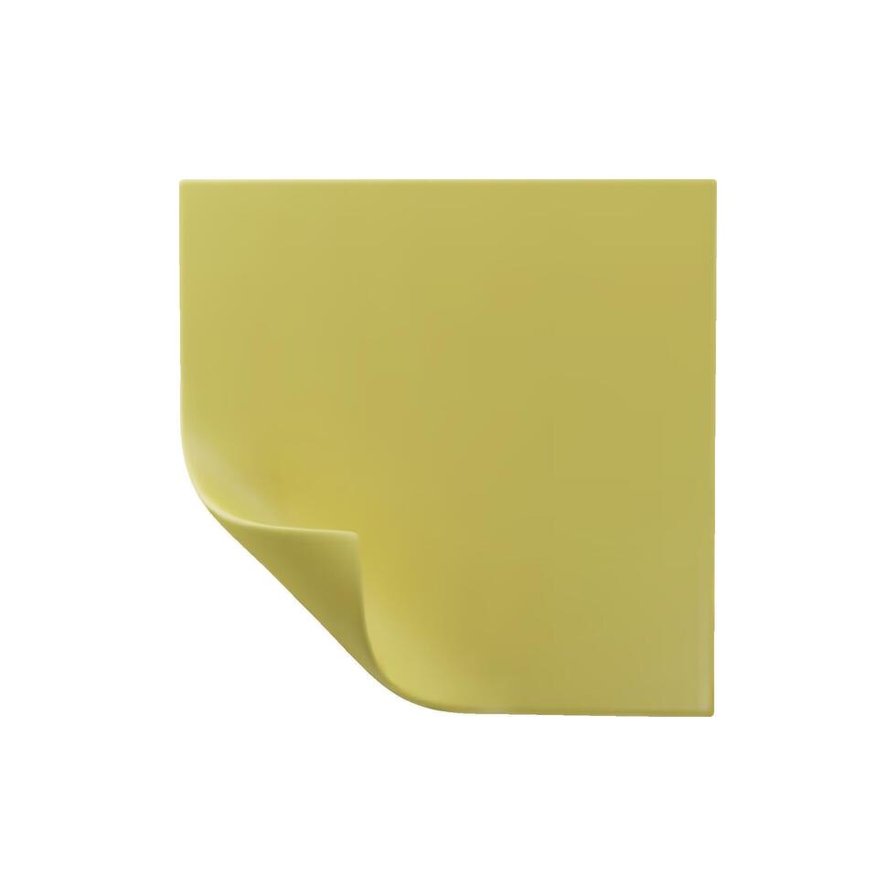 3d square sheet of yellow paper with a folded corner icon. Blank perfect templates of a price tags. Empty mock up for memos. Vector white sheet of paper isolated on white background.