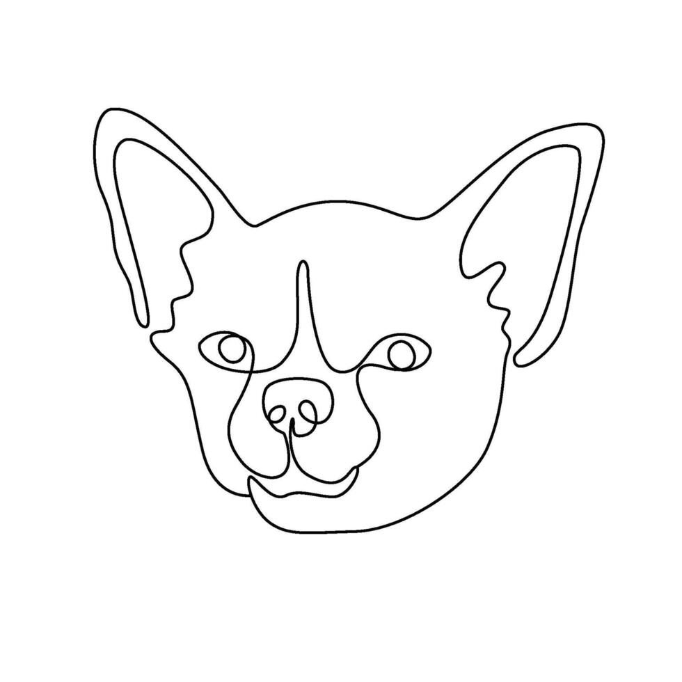 One continuous line drawing chihuahua vector Image. Single line minimal style dog portrait. Cute puppy black linear sketch isolated on white background. Graphic drawing.