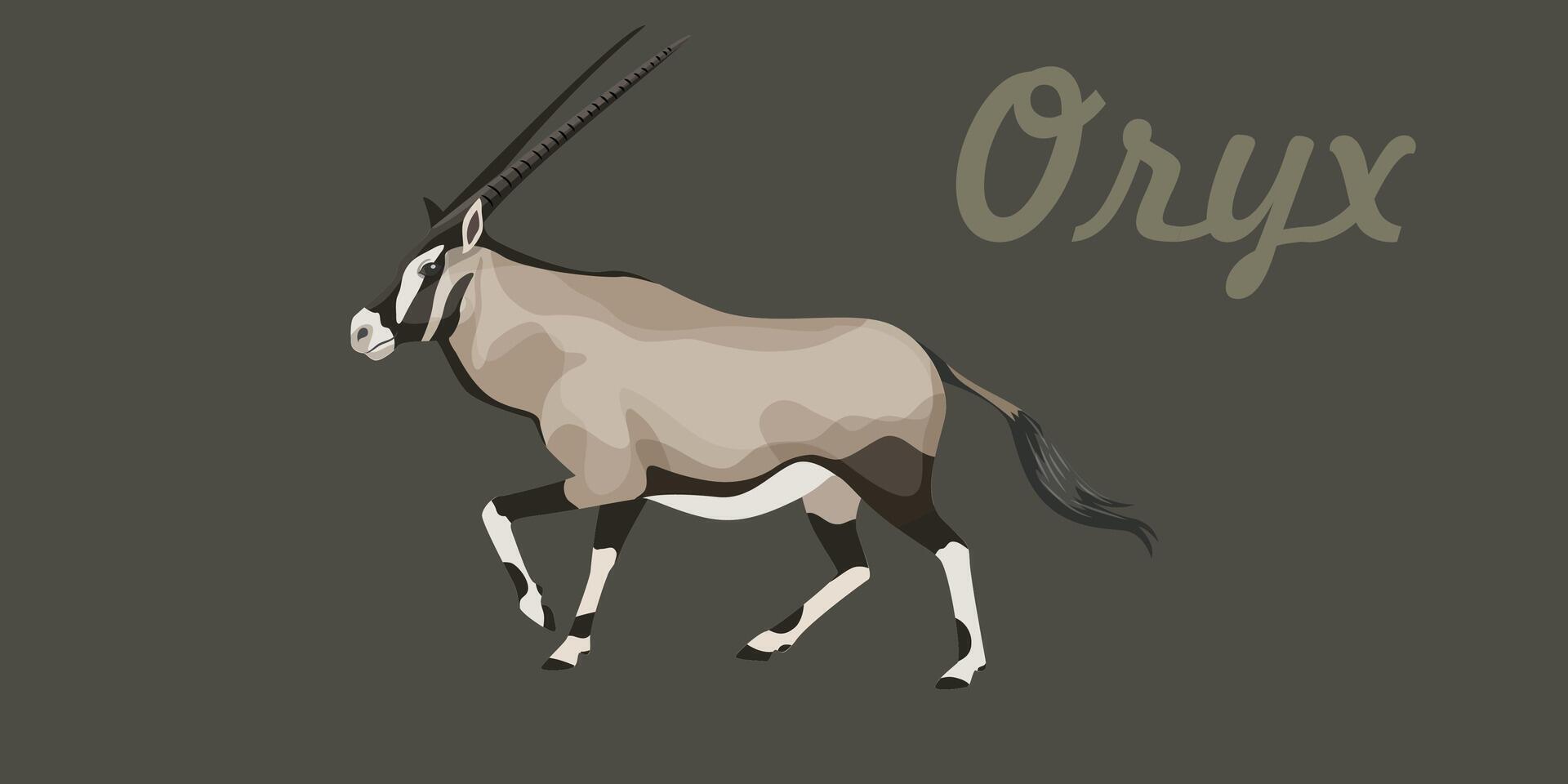 Oryx antelope vector illustration. long straight horns and dark markings. stand up and walk. Desert animal conservation.