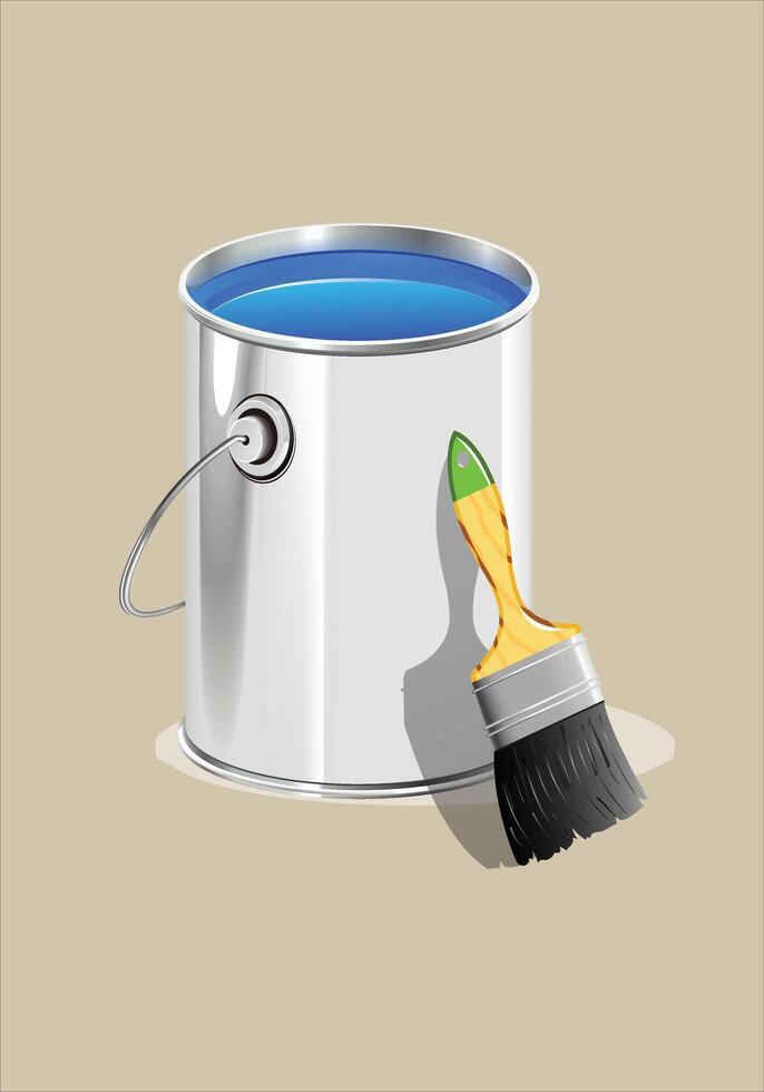 Open can of blue paint brush. 3d vector isometric. Creative illustration design, graphic idea for infographics.