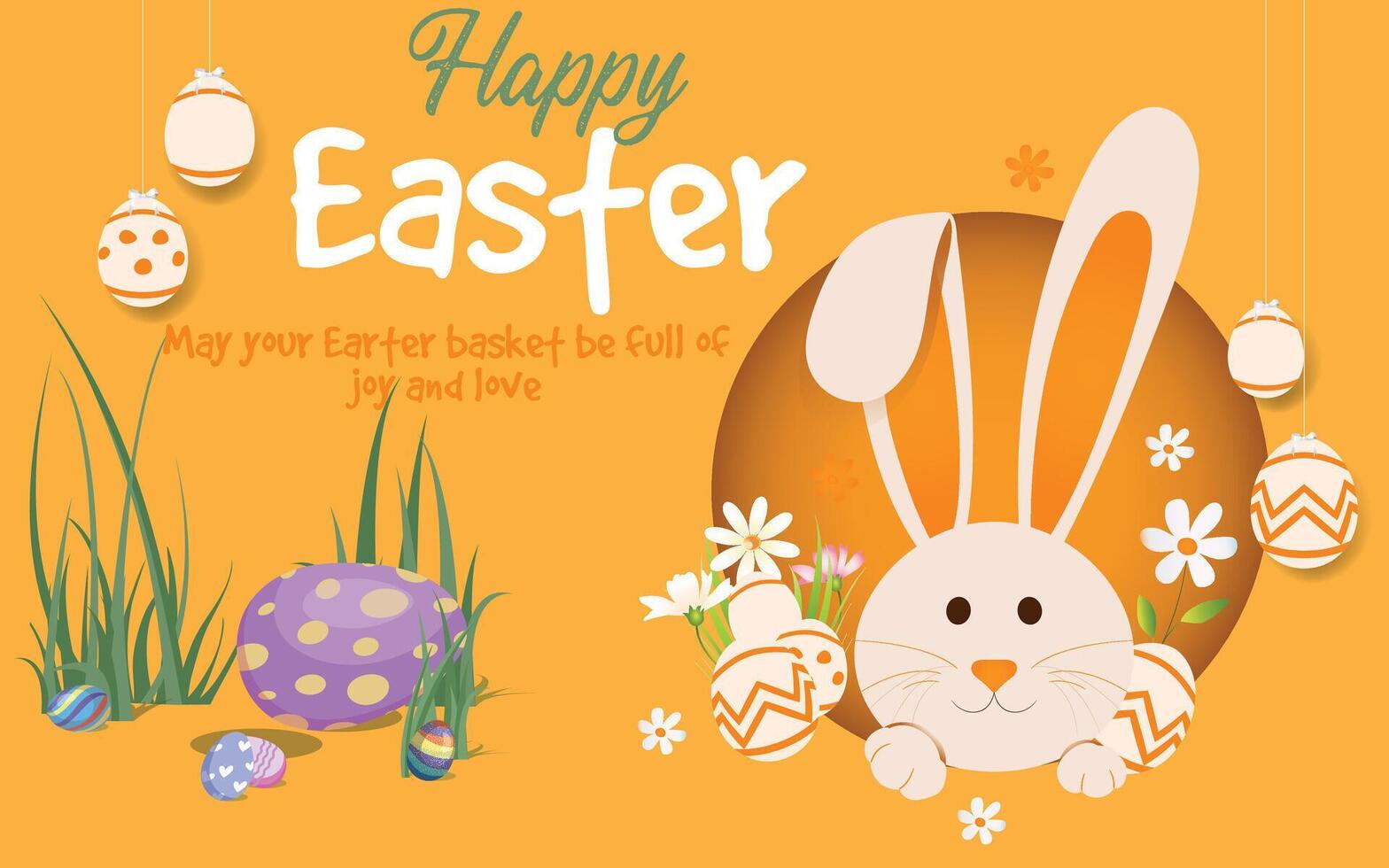 Easter day design. Egg, bunny and grass. Holiday banner, web poster, flyer, stylish brochure, greeting card, cover. Spring Easter background vector