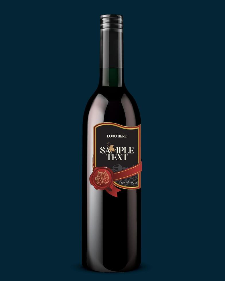 Red wine bottle on blue background. bottle with shadow. good sample labels and bottle caps. vector