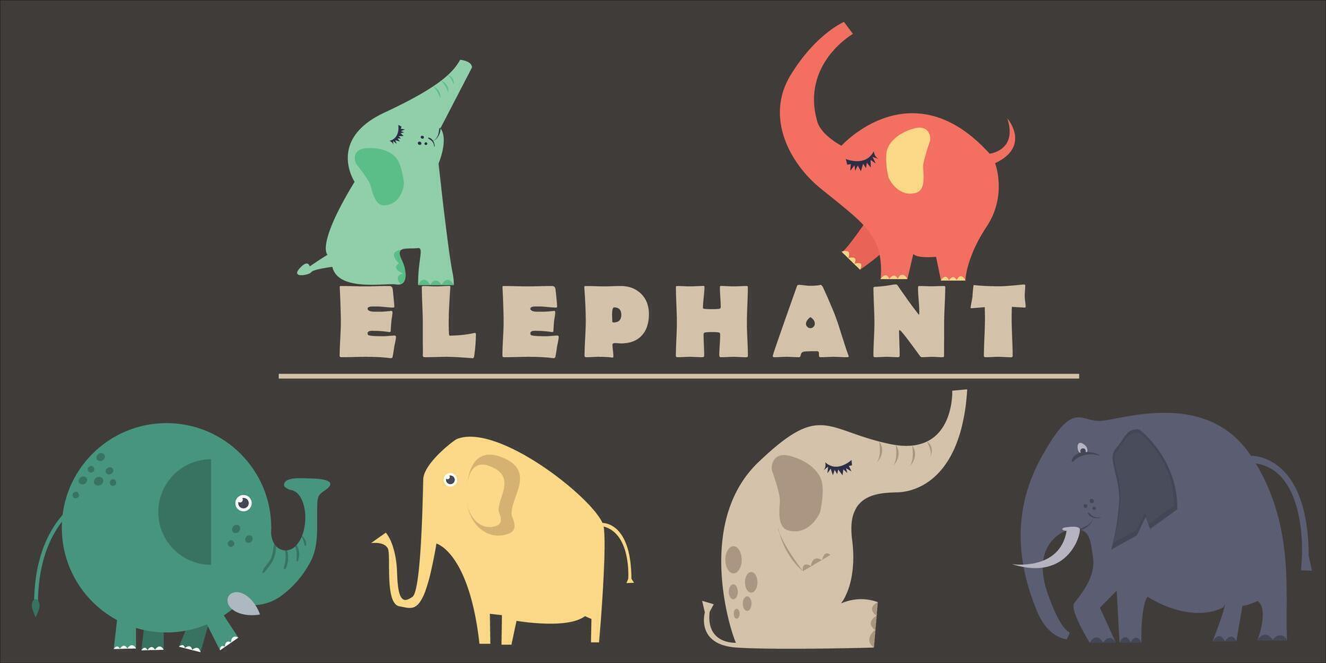 Cute Elephant Cartoon. Cute animals with text. Cartoon african elephant, illustration of a happy friendly animal vector