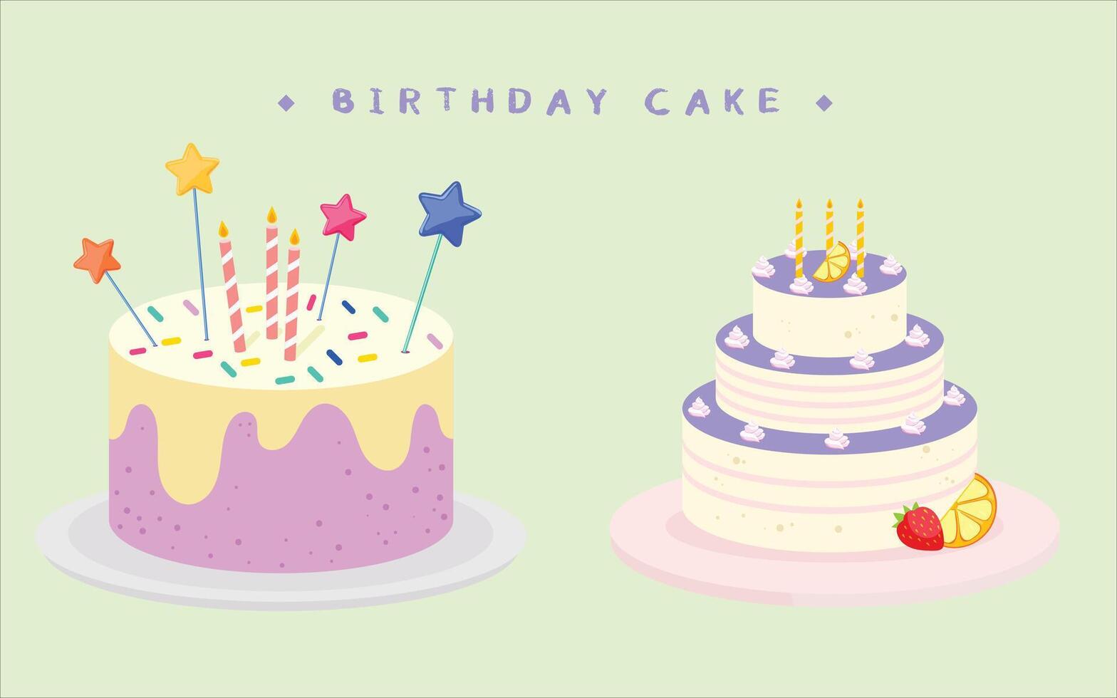 birthday cake set. candle and star decoration.eps10 vector