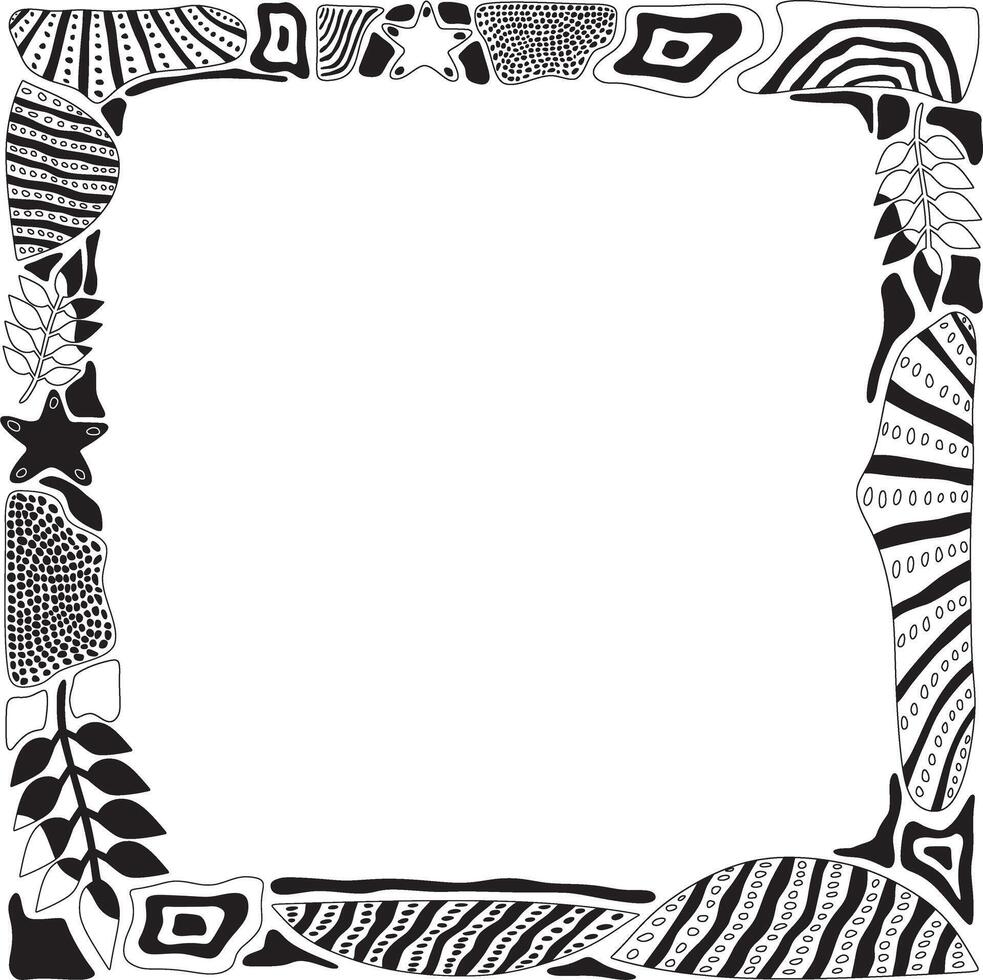 Geometric black and white abstract doodle frame background. vector