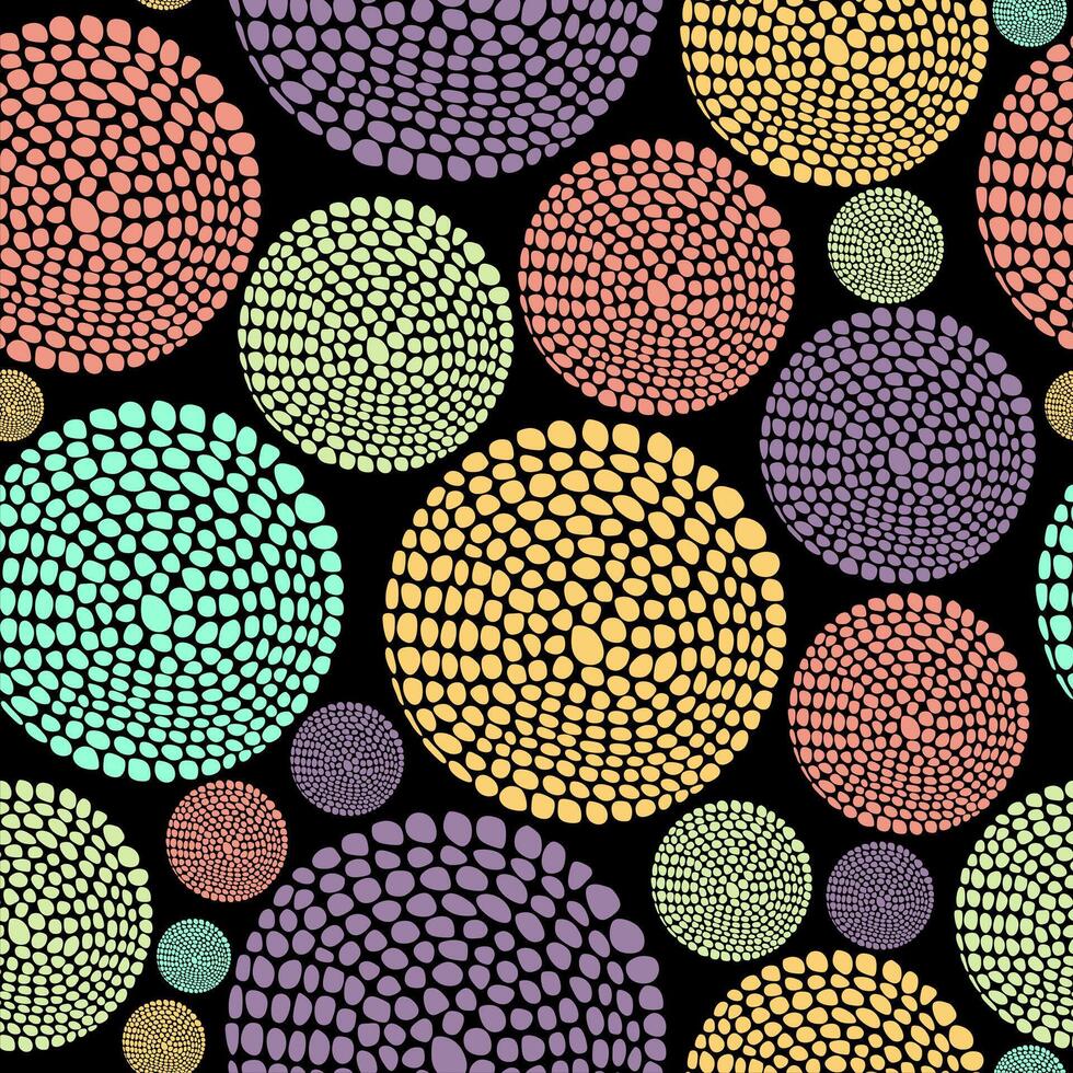 Abstract background texture. Seamless pattern. Circles and dots on black background. vector