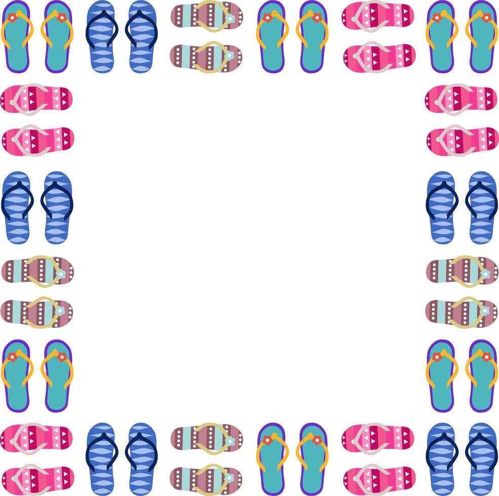 Summer funny background with bright colorful flip flop, foot wear. Space for your text. Vector illustration