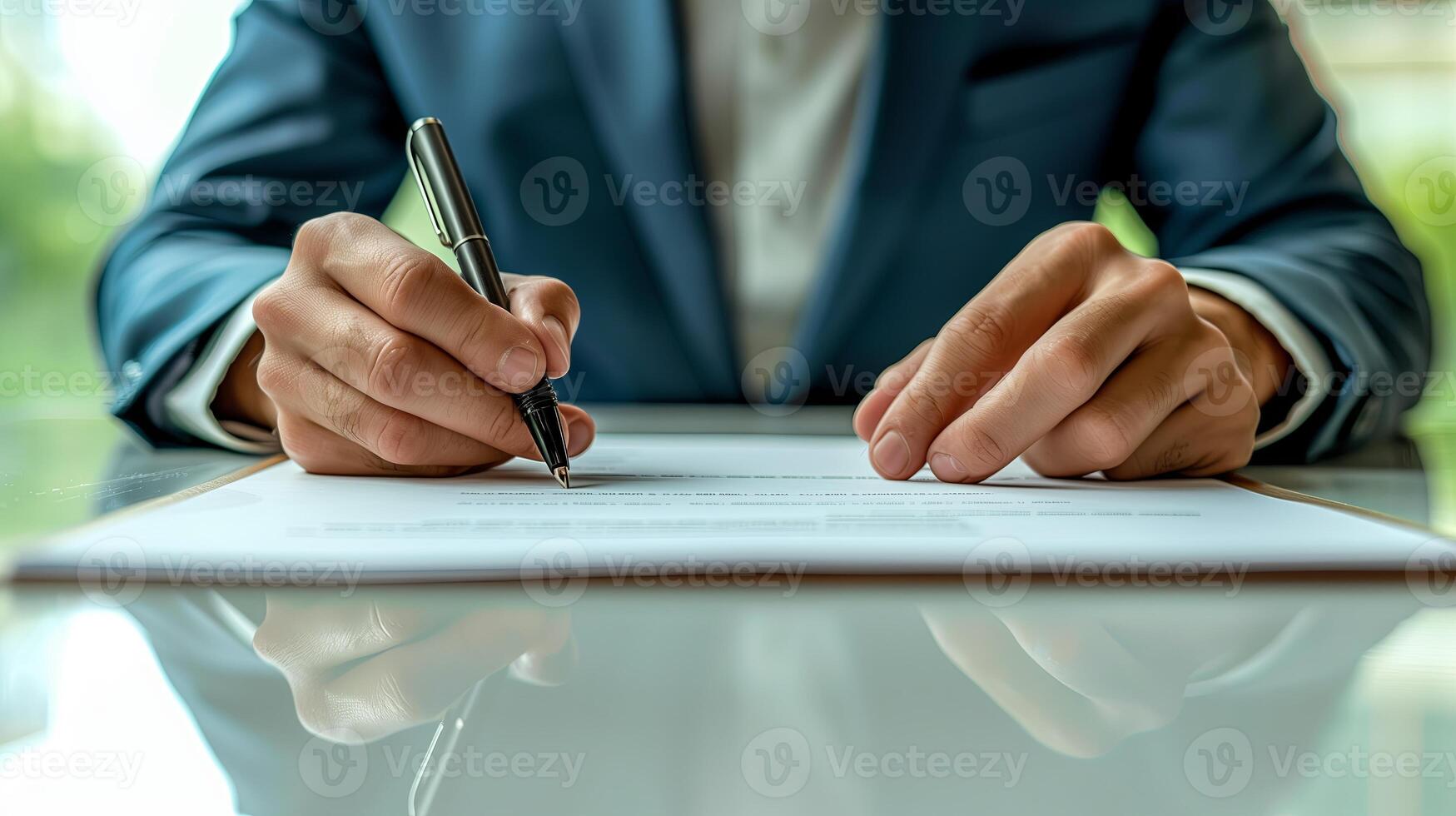 AI generated Business man using pen signing, writting photo