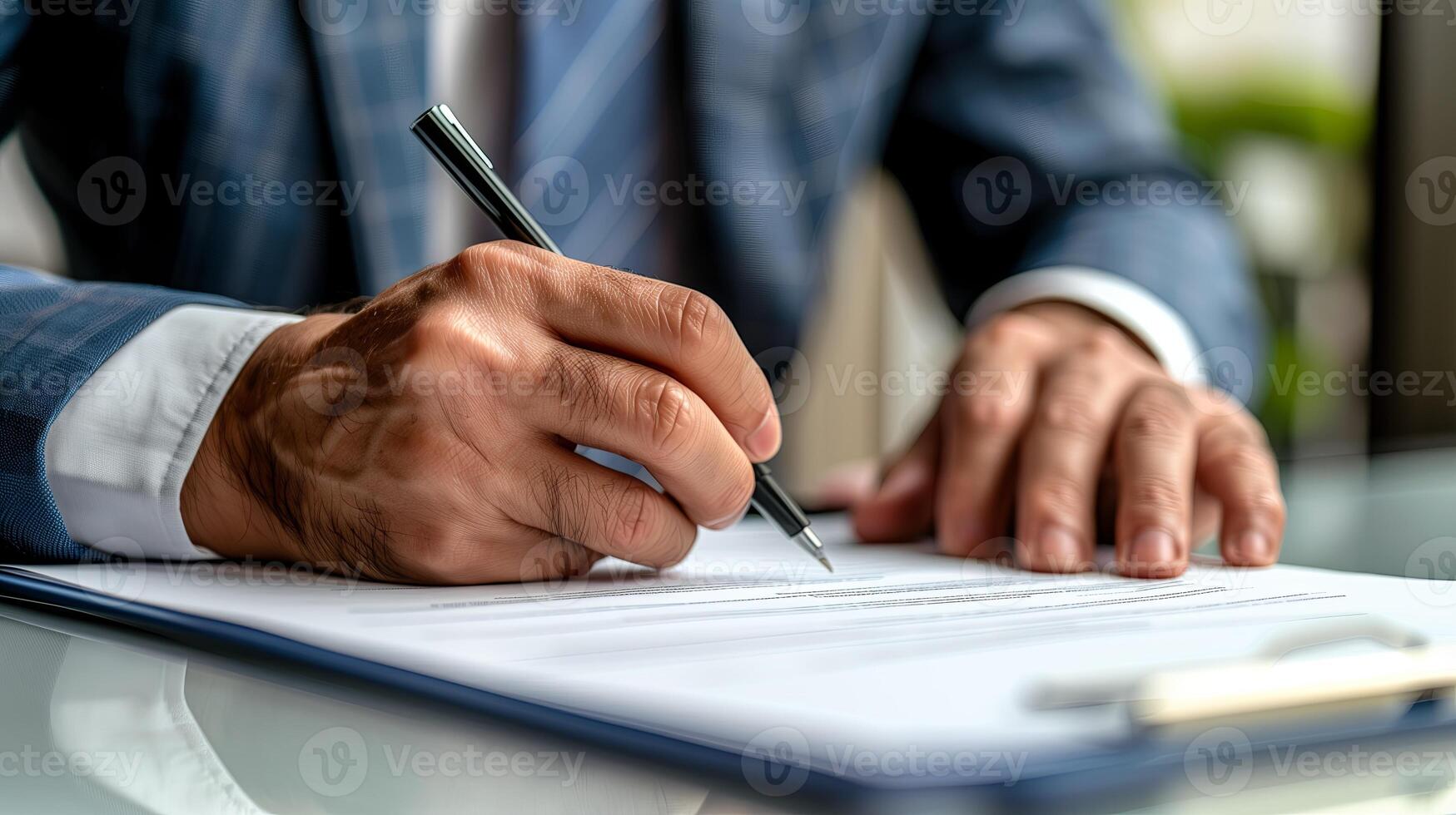 AI generated Business man using pen signing, writting photo