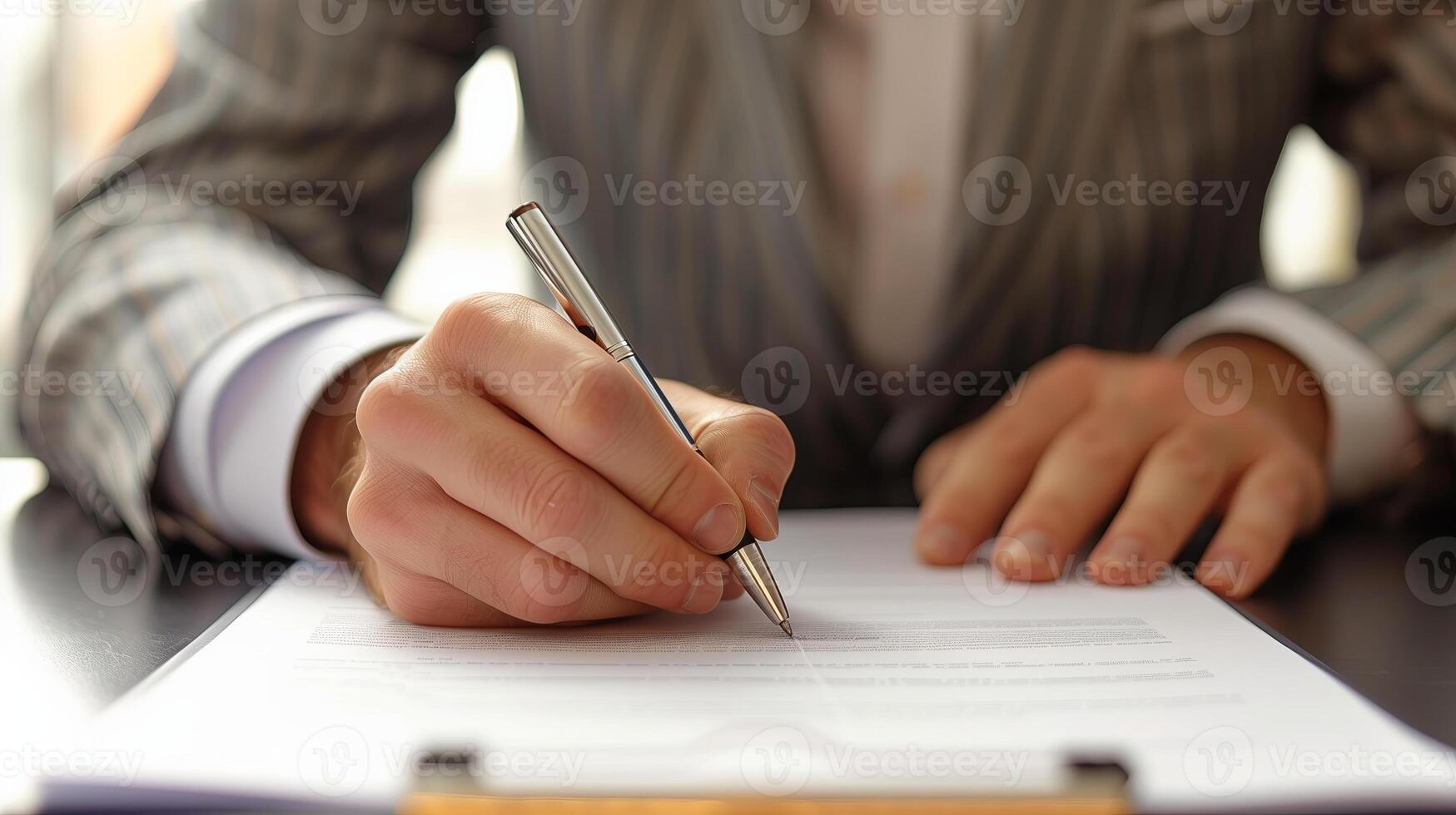 AI generated Business man using pen signing, writting photo