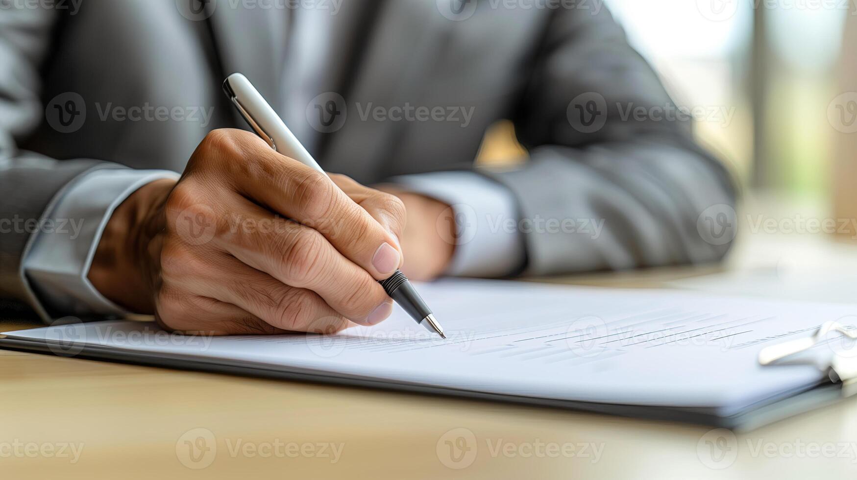 AI generated Business man using pen signing, writting photo