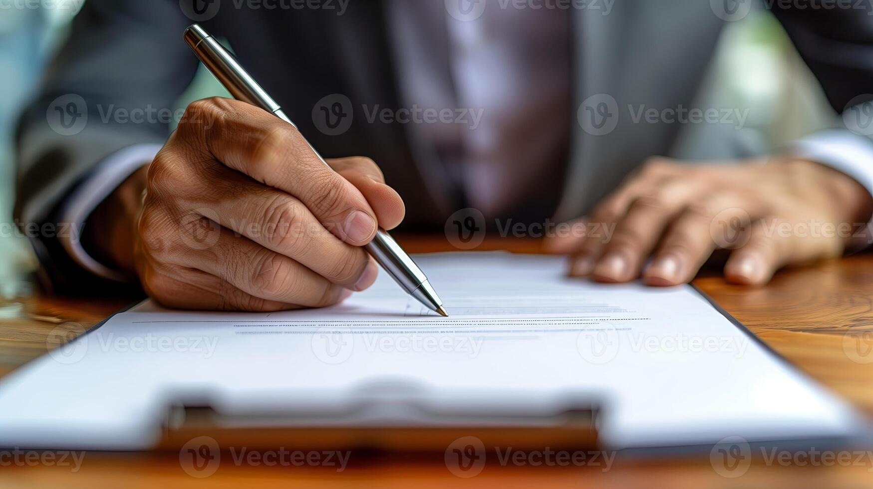 AI generated Business man using pen signing, writting photo