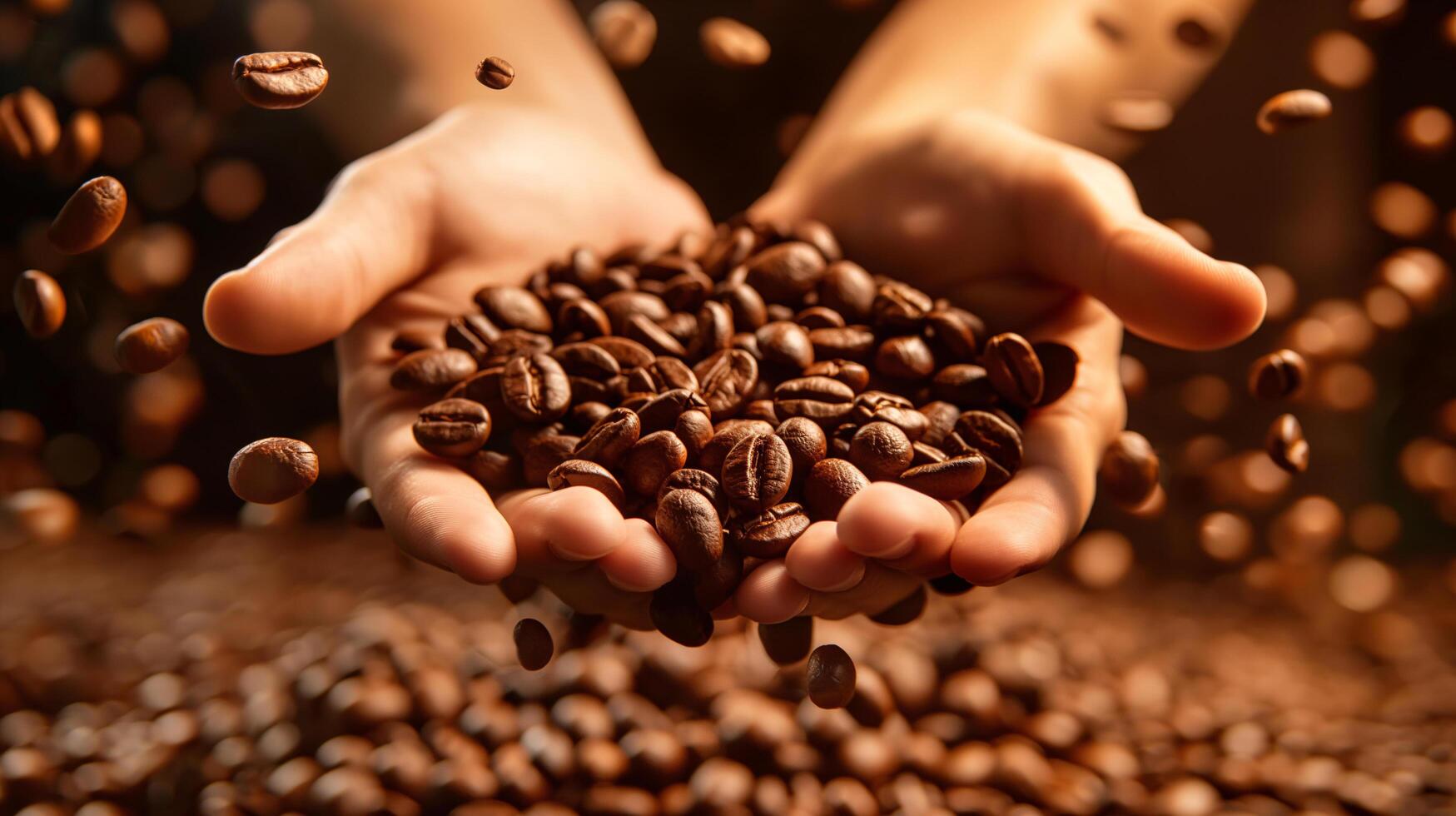 AI generated Fresh Coffee Beans Cradled in Hands Against a Warm Backdrop photo