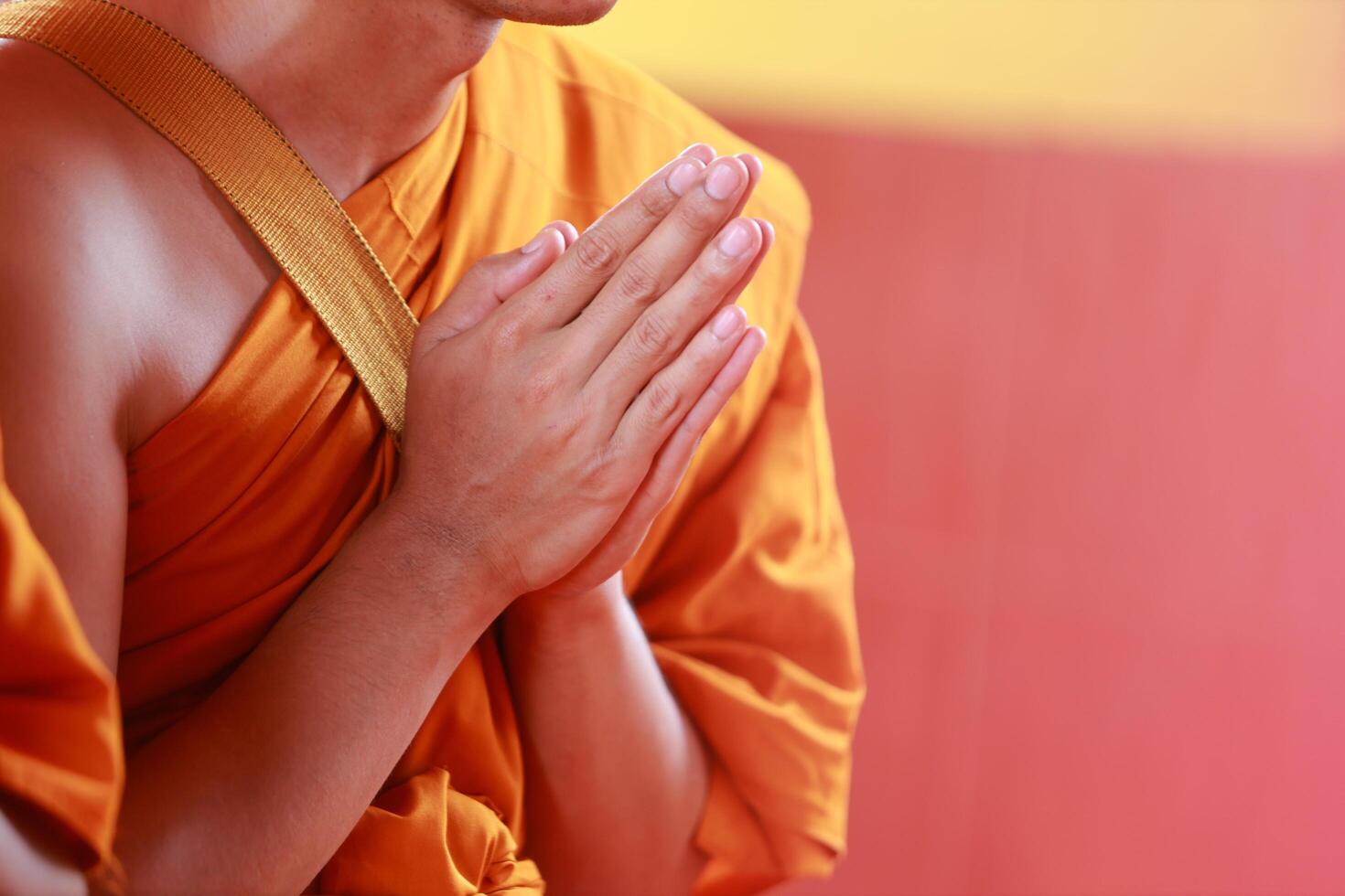 Monks are performing Buddhist rituals to pray for the souls of the deceased to go to heaven and find happiness after death. The concept of Buddhist rituals to pray for the spirits of the deceased. photo