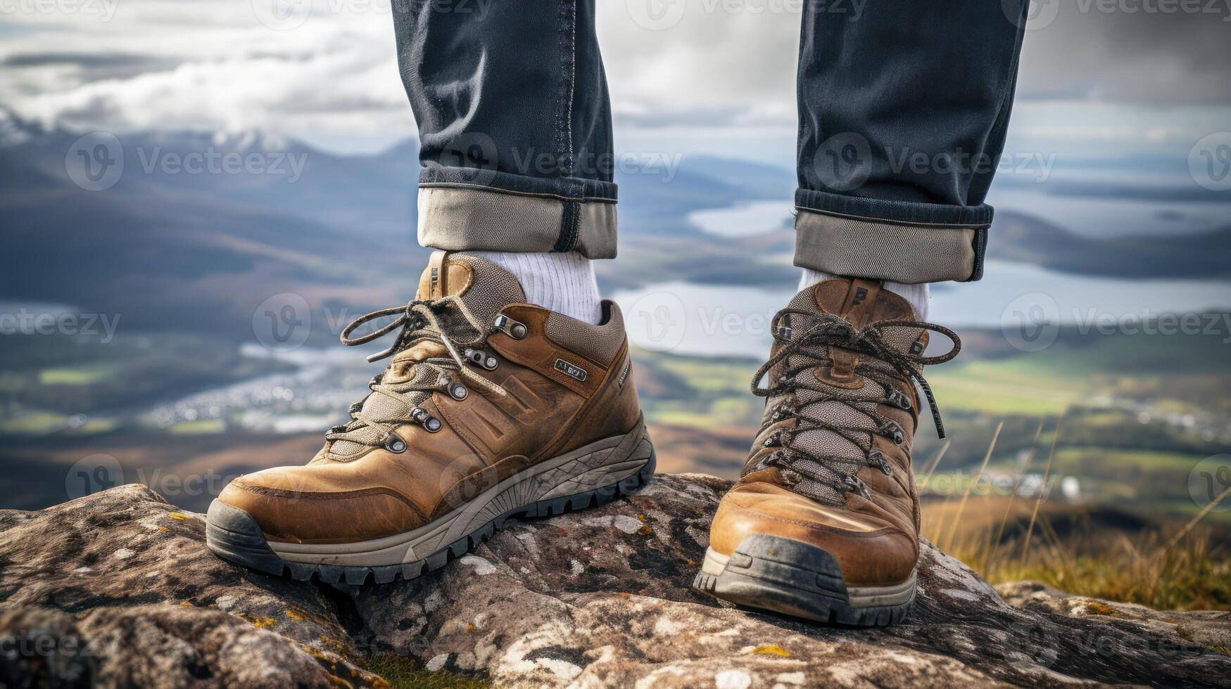 AI generated A Person's Journey Up the Mountains in Comfortable Hiking Shoes photo