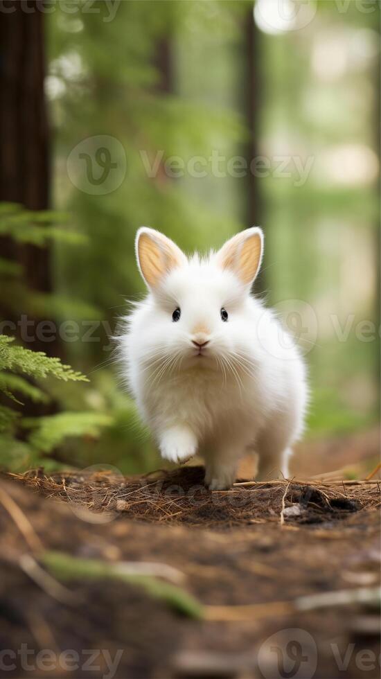AI generated a white rabbit is walking in the woods. ai generated image. Pro Photo