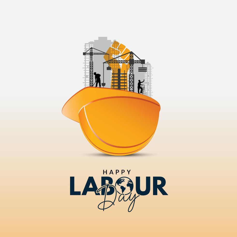 1st May Happy Labour Day, Workers' rights May Day, May 1st International Labor Day, Thank you to all workers for your hard, Construction, Safety Hat, Raise Hand, Labor Rights, Employee safety law vector