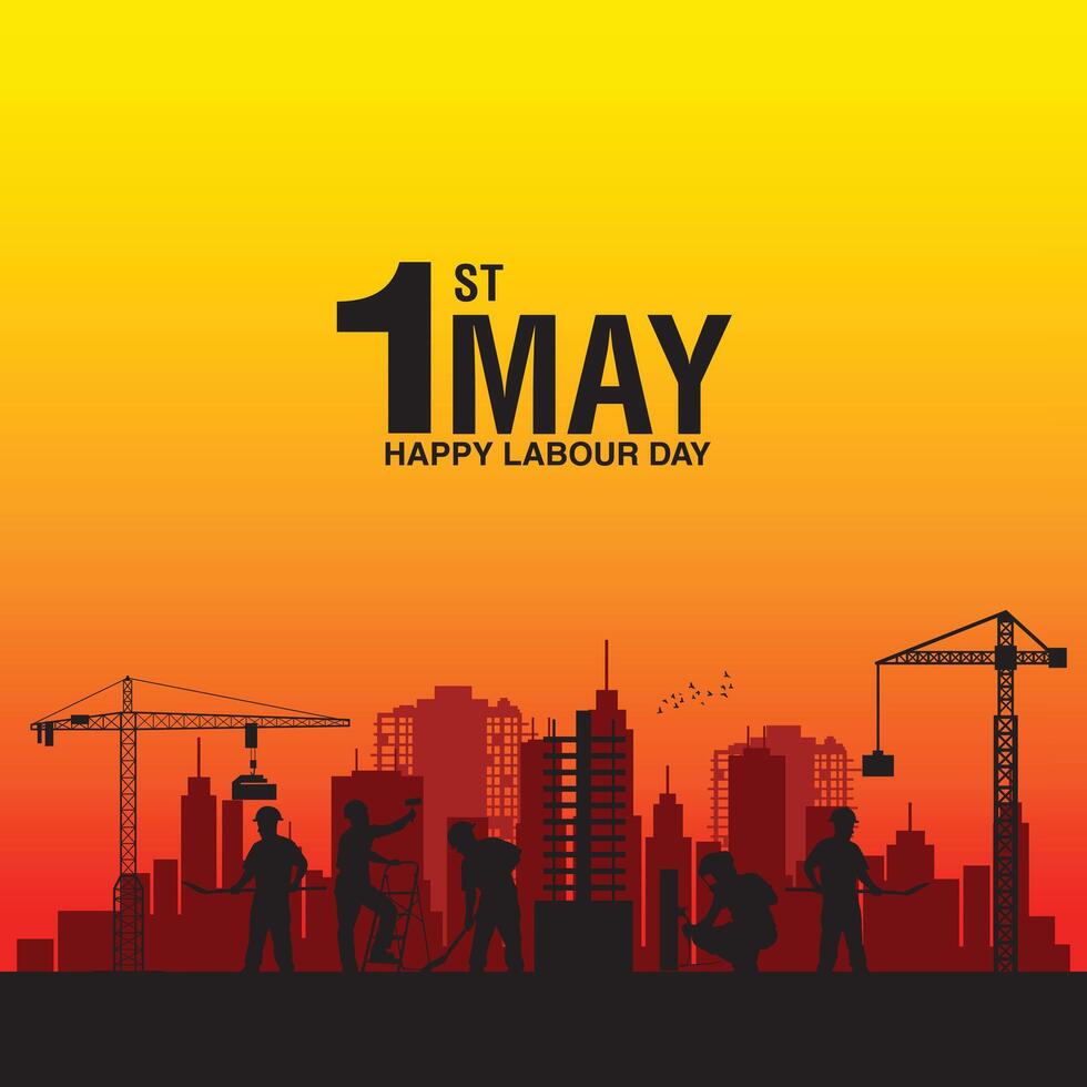 1st May Happy Labour Day, Workers' rights May Day, May 1st International Labor Day, Thank you to all workers for your hard, Construction, Safety Hat, Raise Hand, Labor Rights, Employee safety law vector