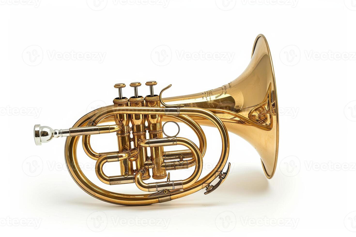 AI generated Polished Brass Horn Isolated on White Background photo