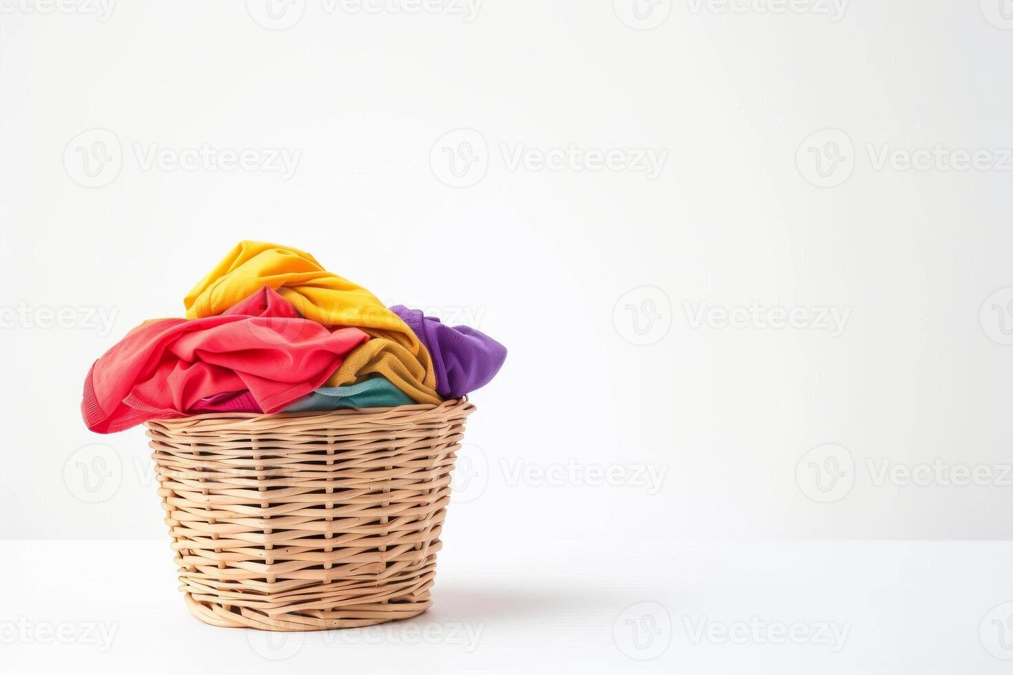 AI generated Full Laundry Basket of Clothes Isolated on White Background photo