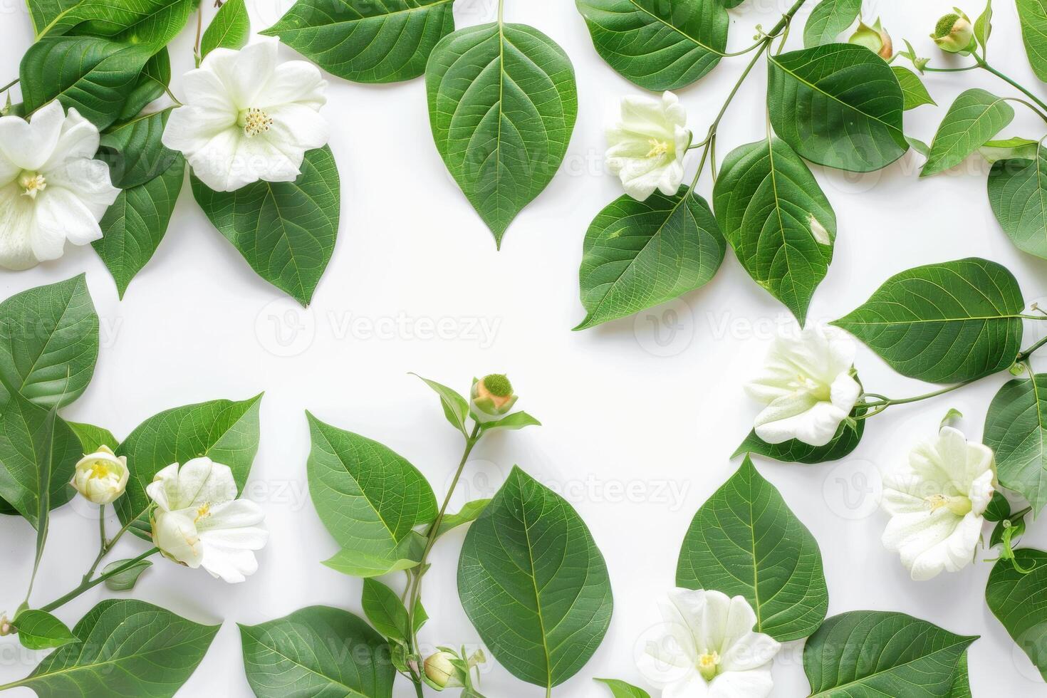 AI generated Elegant Morning Glory Bloom and Leaves Isolated on White Background photo