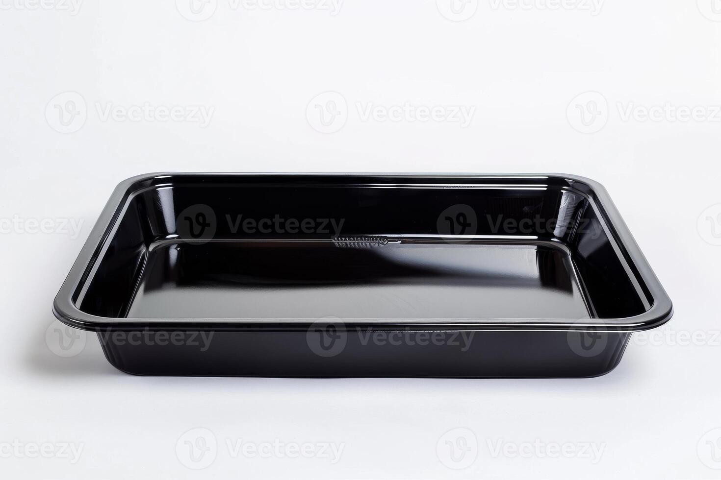 AI generated Sleek Black Empty Food Tray Isolated on White Background photo