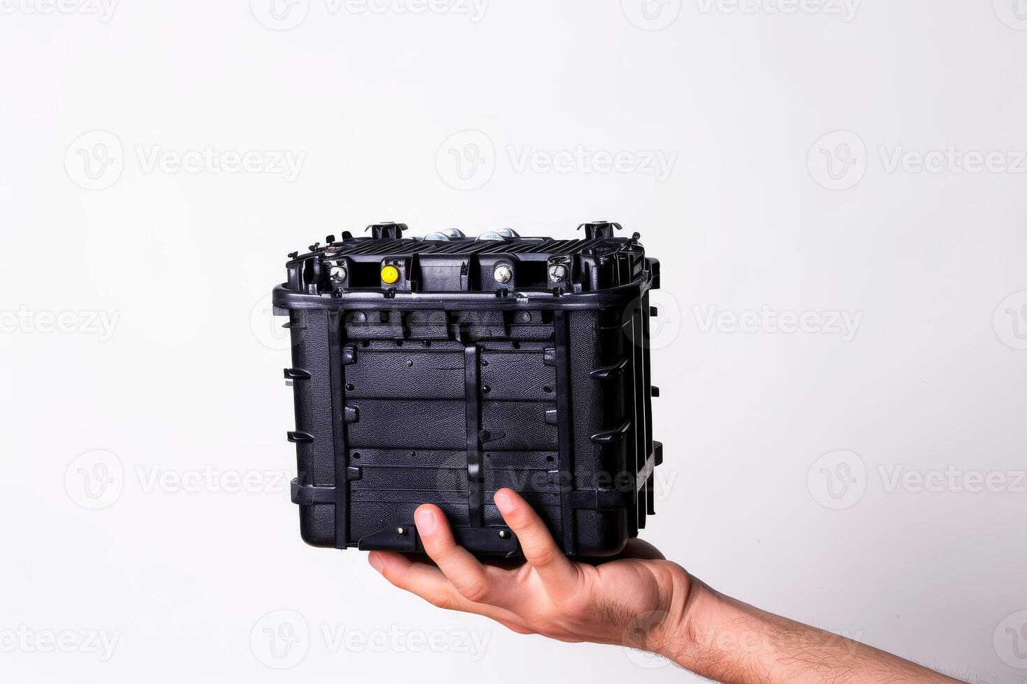 AI generated Person Holding Battery Isolated on White Background photo