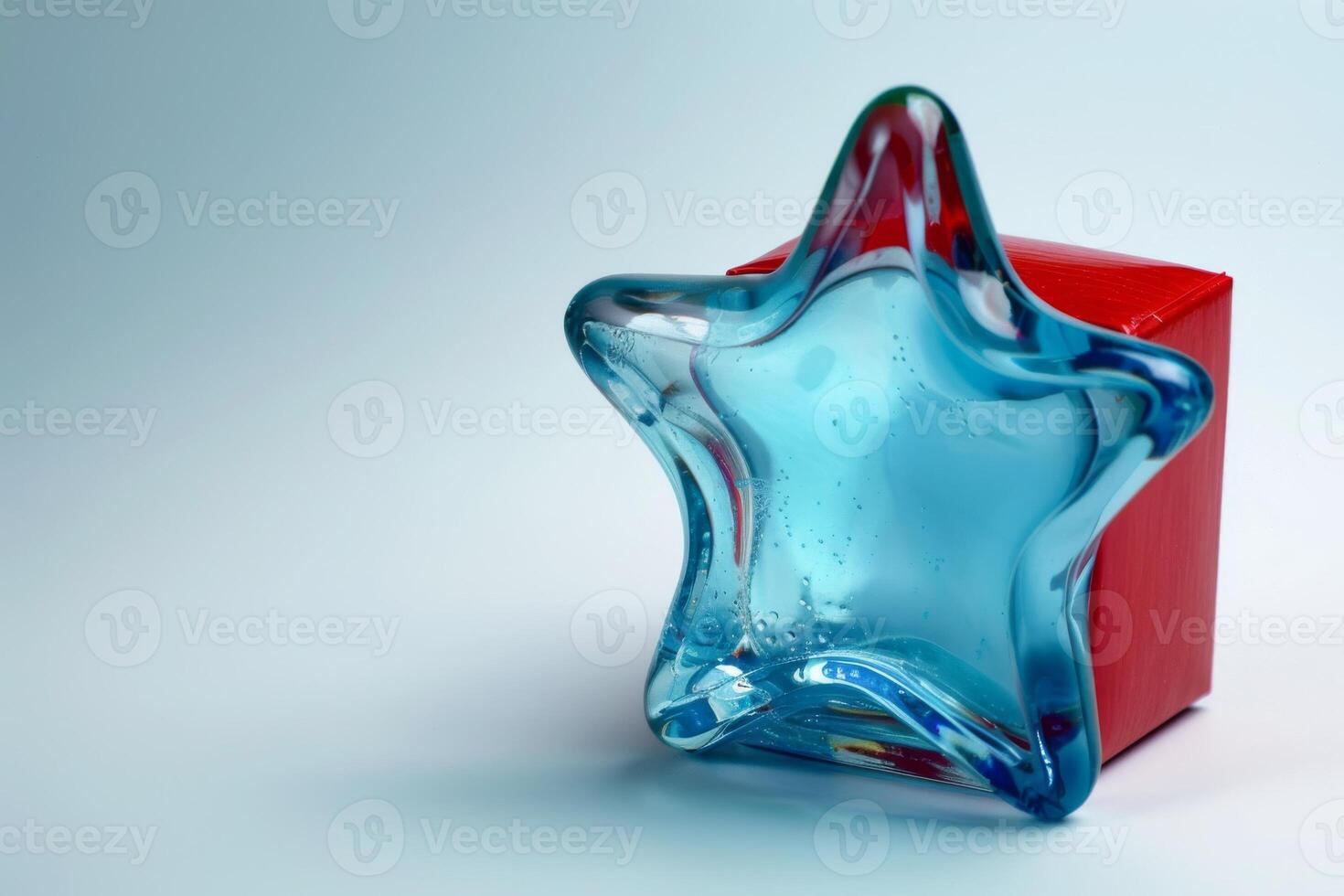 AI generated Decorative Blue Glass Star with Red Ribbon Isolated on White Background photo