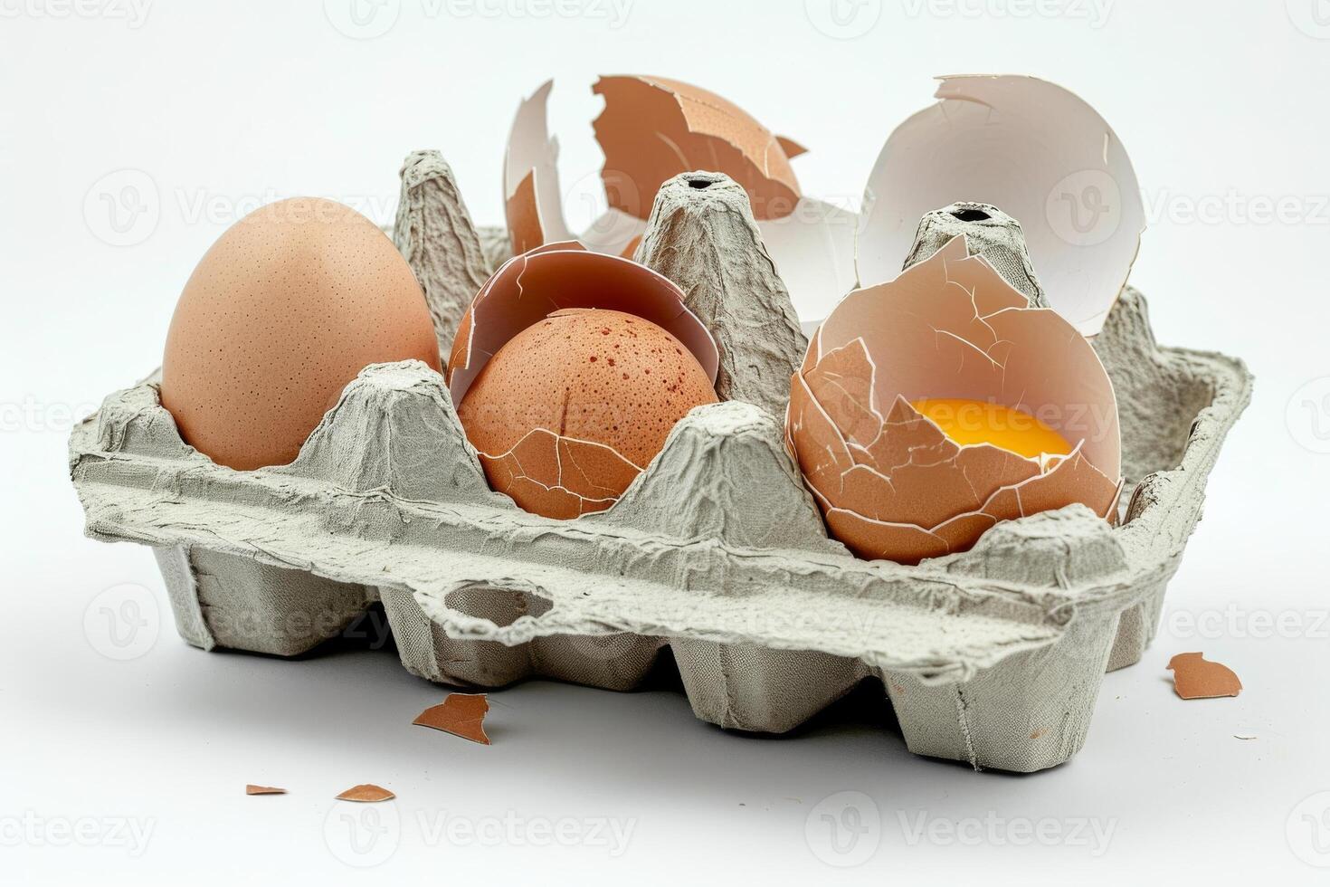 AI generated Tray of Egg Shells Isolated on White Background photo