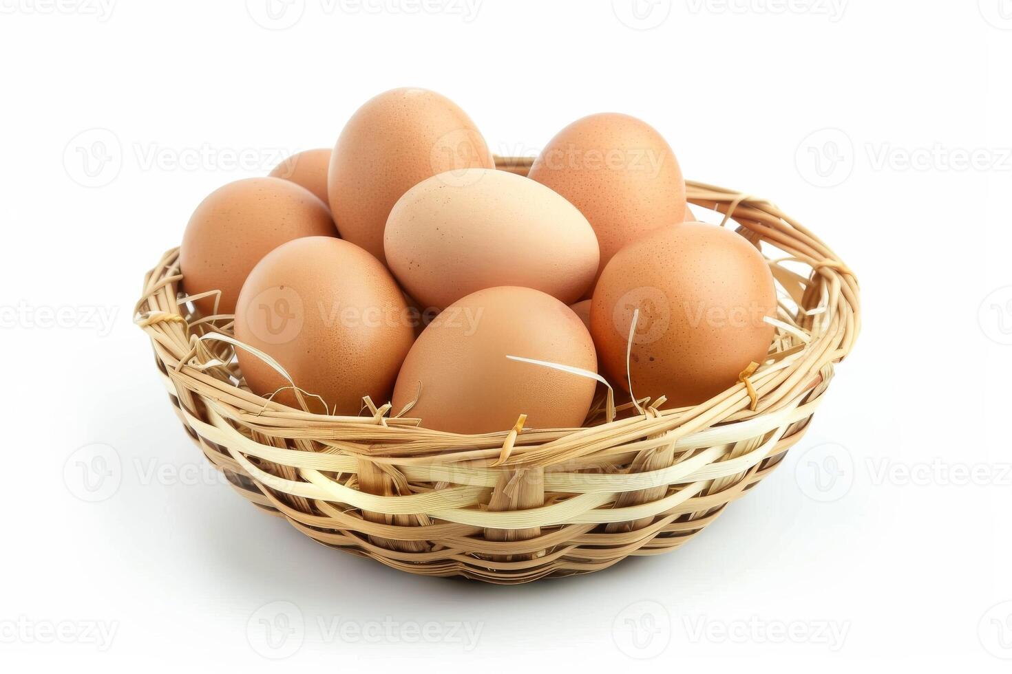AI generated Bamboo Basket Filled with Eggs Isolated on White Background photo