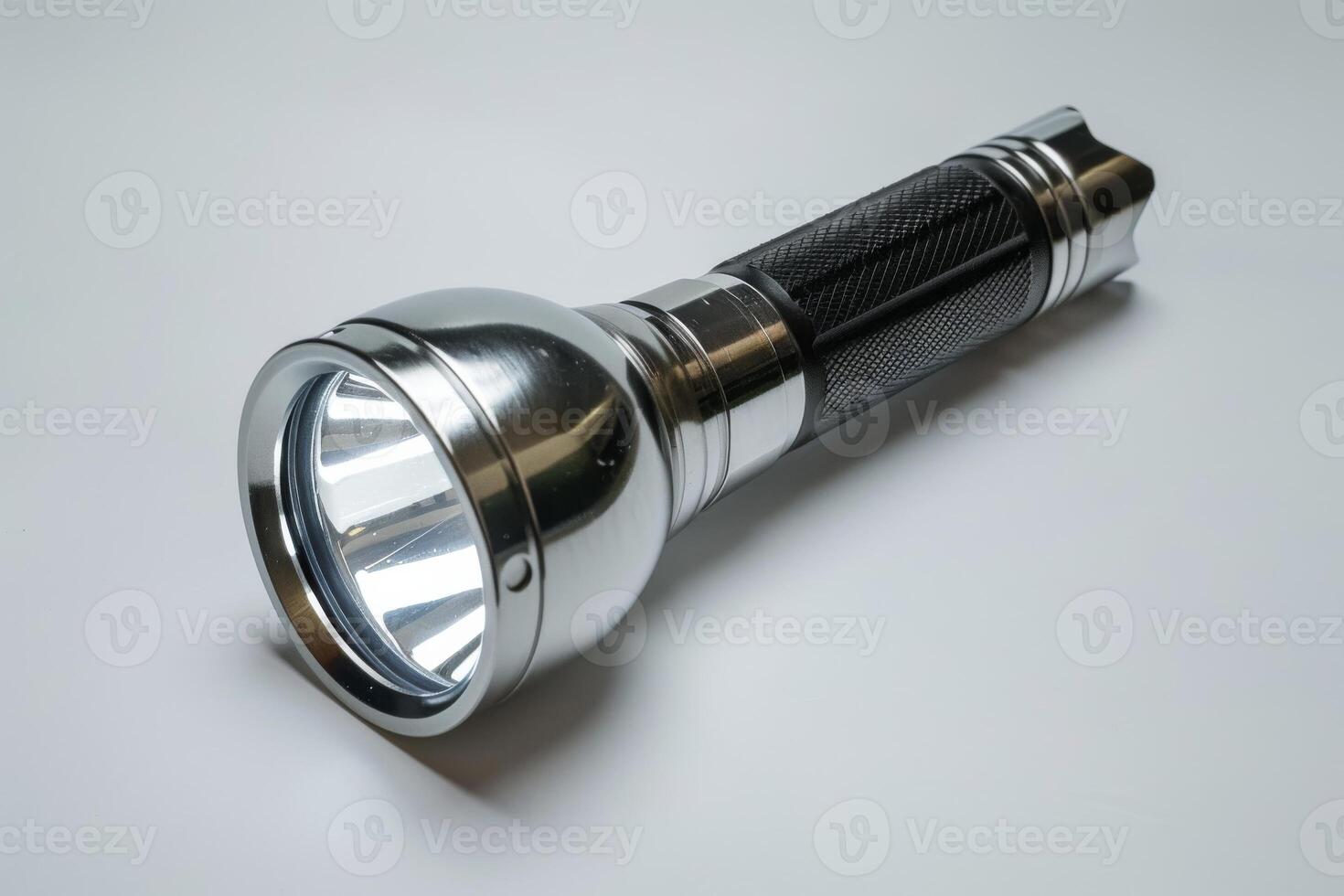 AI generated Tactical Metal Flashlight Isolated on White Background photo