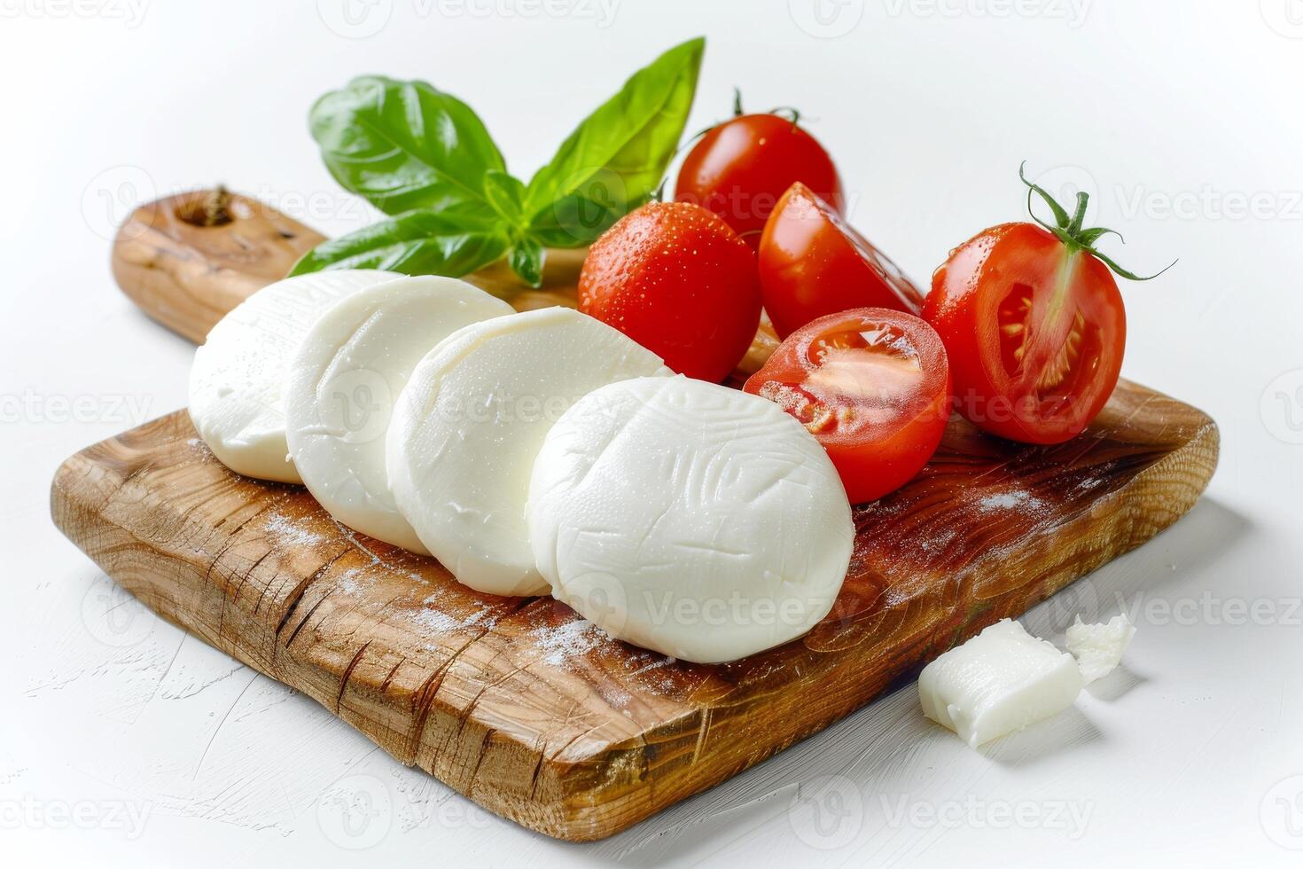 AI generated Gourmet Mozzarella Cheese Wedge Isolated on White Background photo