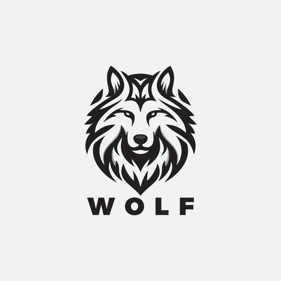 un poderoso lobo cabeza logo diseño, simbolizando inteligencia y dominio vector