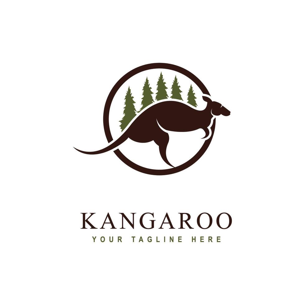 canguro con bosque sencillo concepto logo vector diseño. australiano animal canguro.