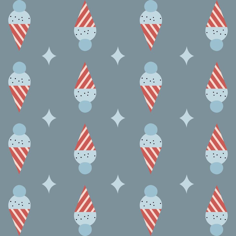 Childish seamless pattern ice cream with strip cone and sparkle on boho blue suitable for fabric prints, wrapping paper, kids clothing, Kids Apparel, Surface Design, Packaging Pattern vector