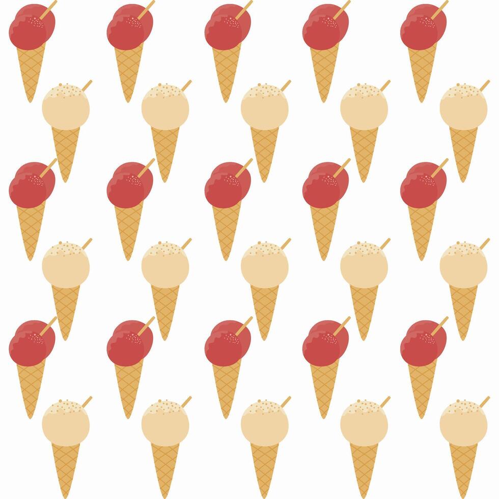 Cute Childish seamless pattern ice cream with cone on white suitable for fabric prints, wrapping paper, kids clothing, Kids Apparel, Surface Design, Packaging Pattern vector