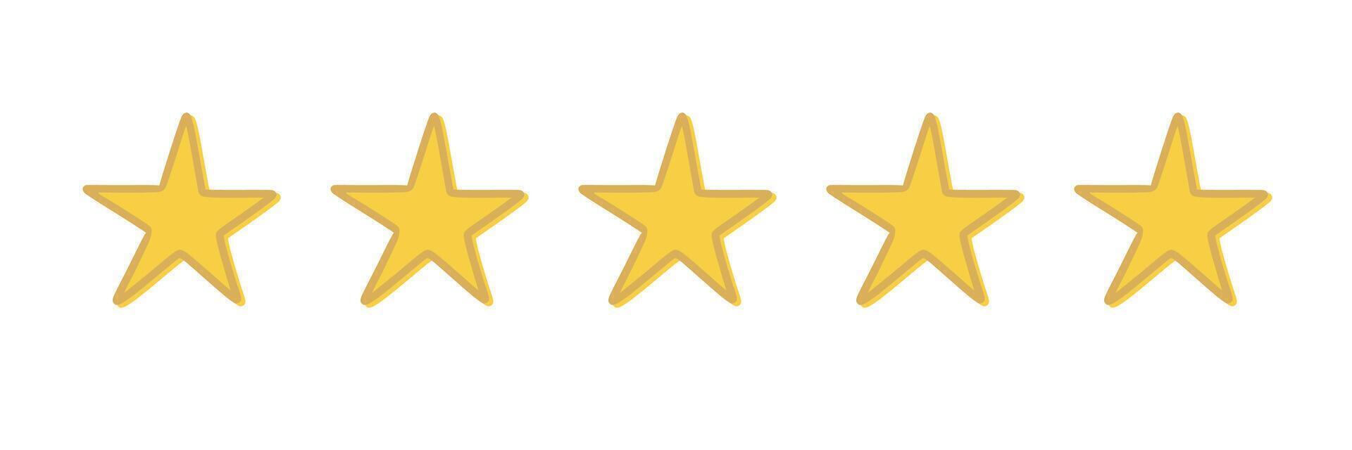 Five star doodle. Hand drawn quality, review yellow five star illustration. Award, quality, feedback concept elements. Sketch grunge style. Isolated vector